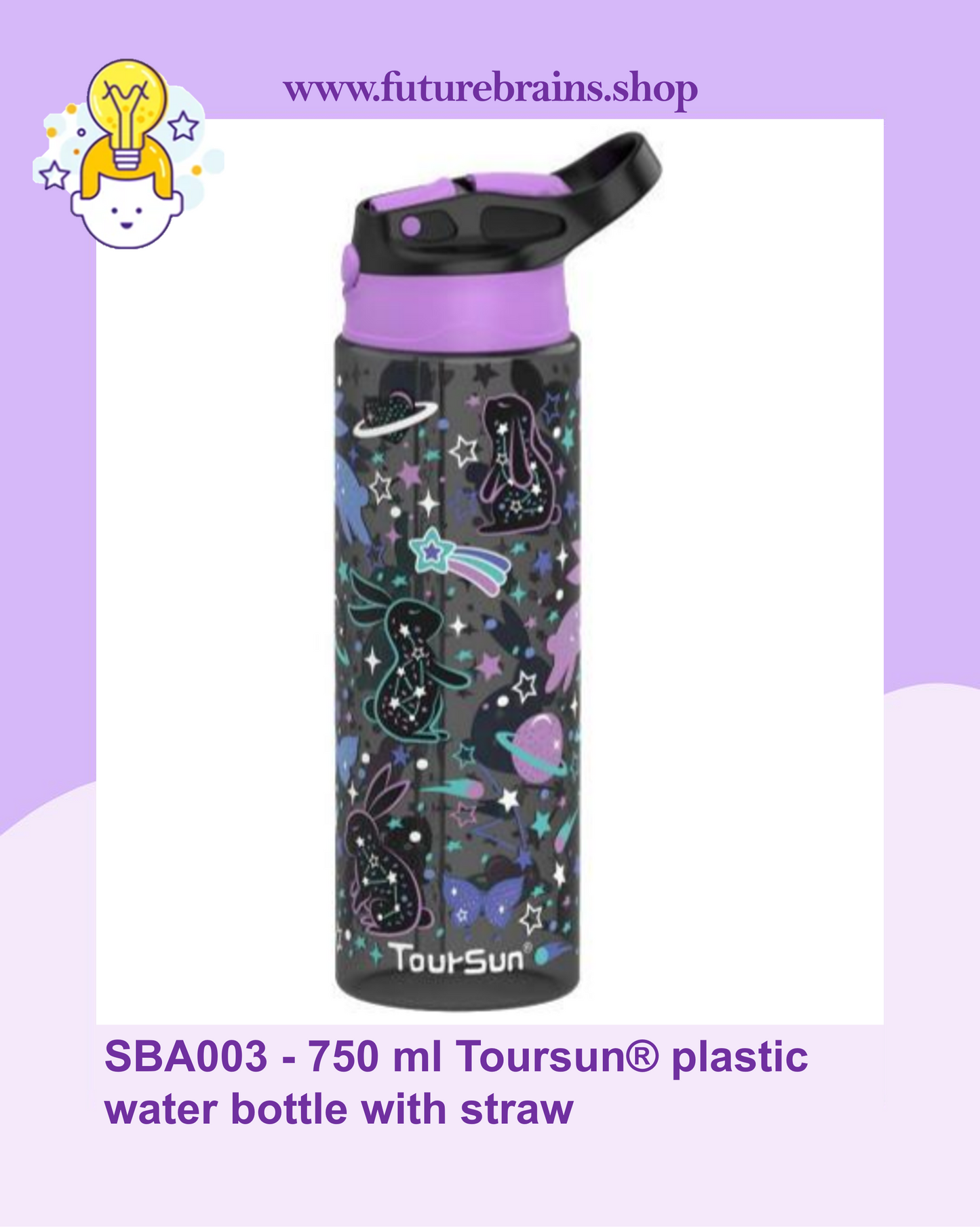 SBA003 - 750 ml Toursun® plastic water bottle with straw