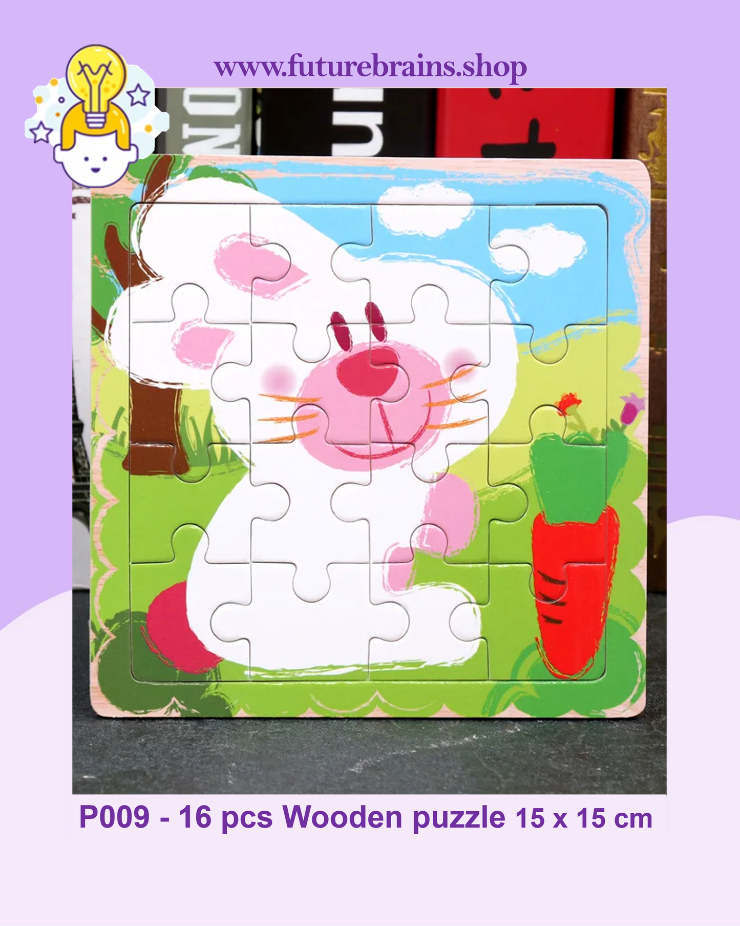 P009 - 16 pcs Wooden puzzle 15 x 15 cm (3 puzzles for 2 $)