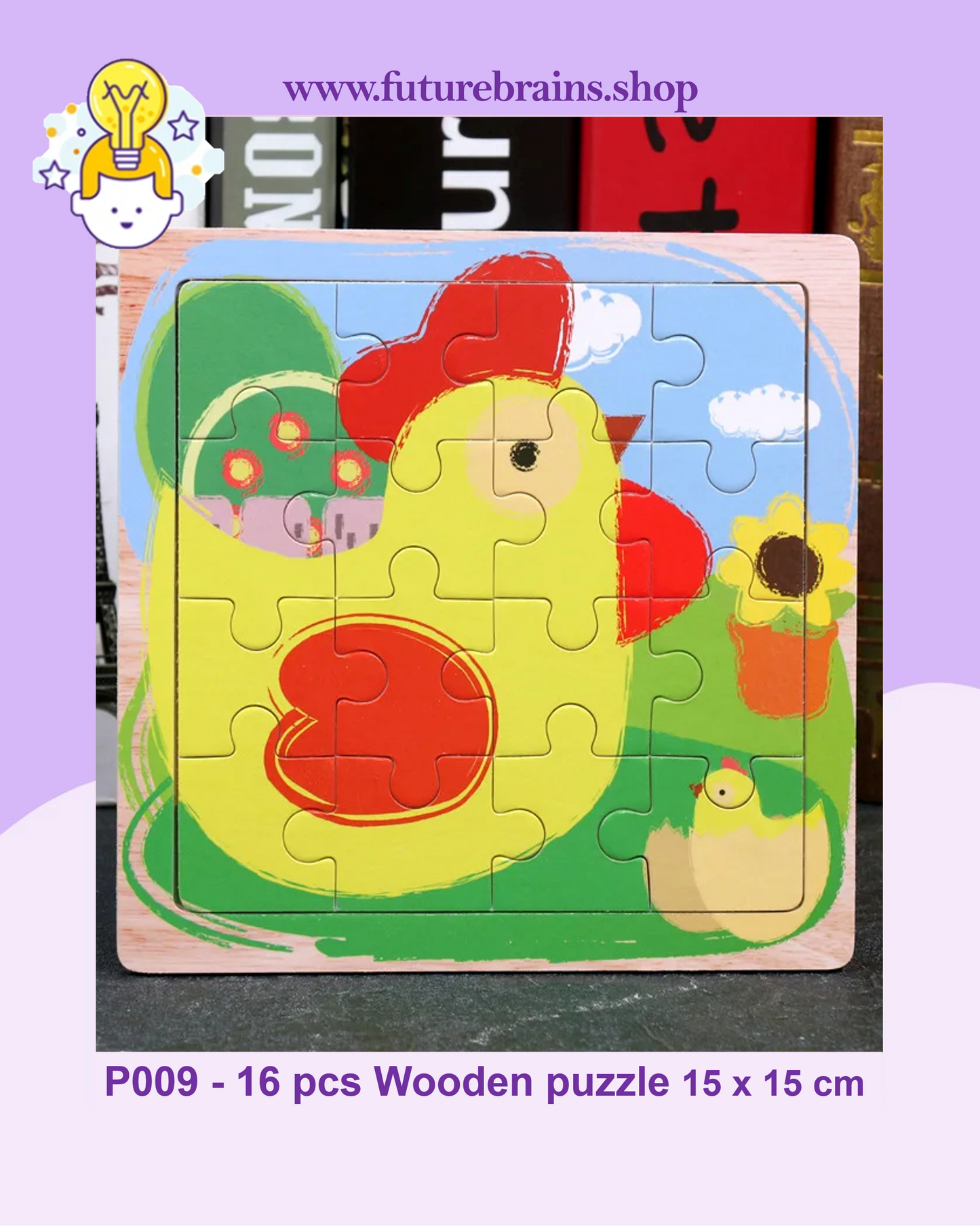 P009 - 16 pcs Wooden puzzle 15 x 15 cm (3 puzzles for 2 $)