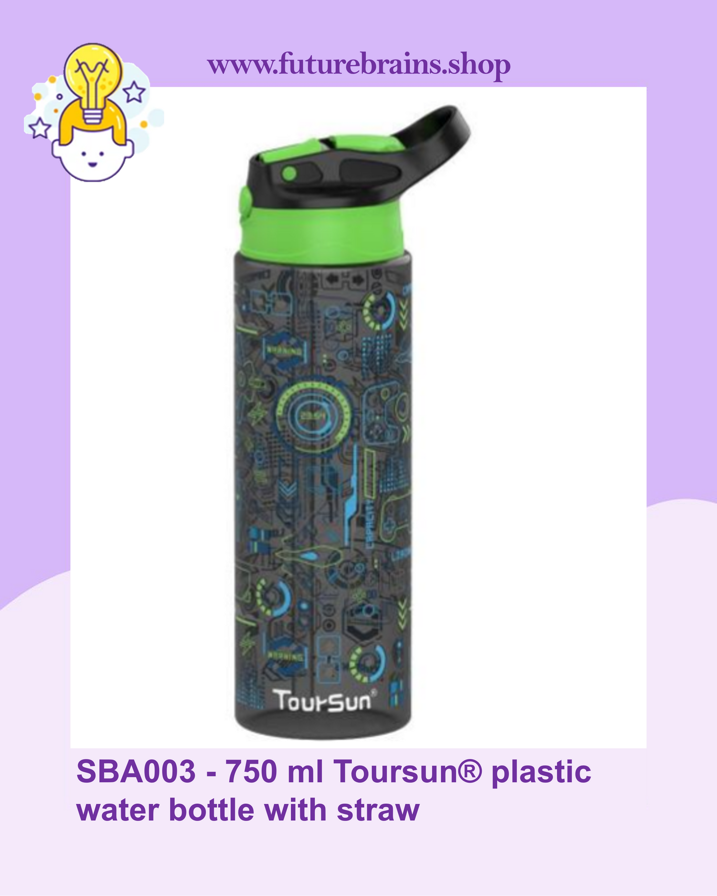 SBA003 - 750 ml Toursun® plastic water bottle with straw