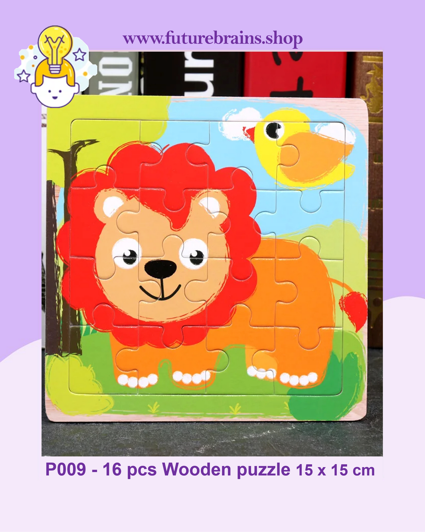 P009 - 16 pcs Wooden puzzle 15 x 15 cm (3 puzzles for 2 $)