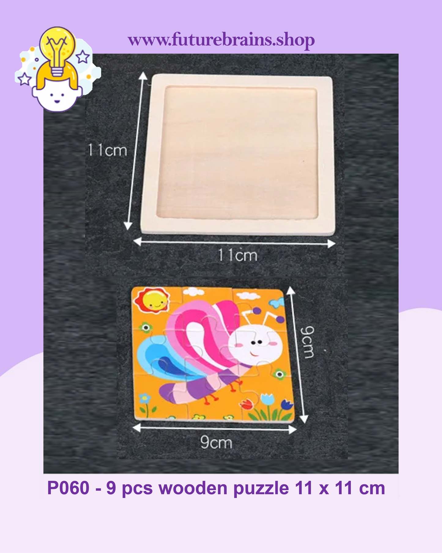 P060 - 9 pcs wooden puzzle 11 x 11 cm