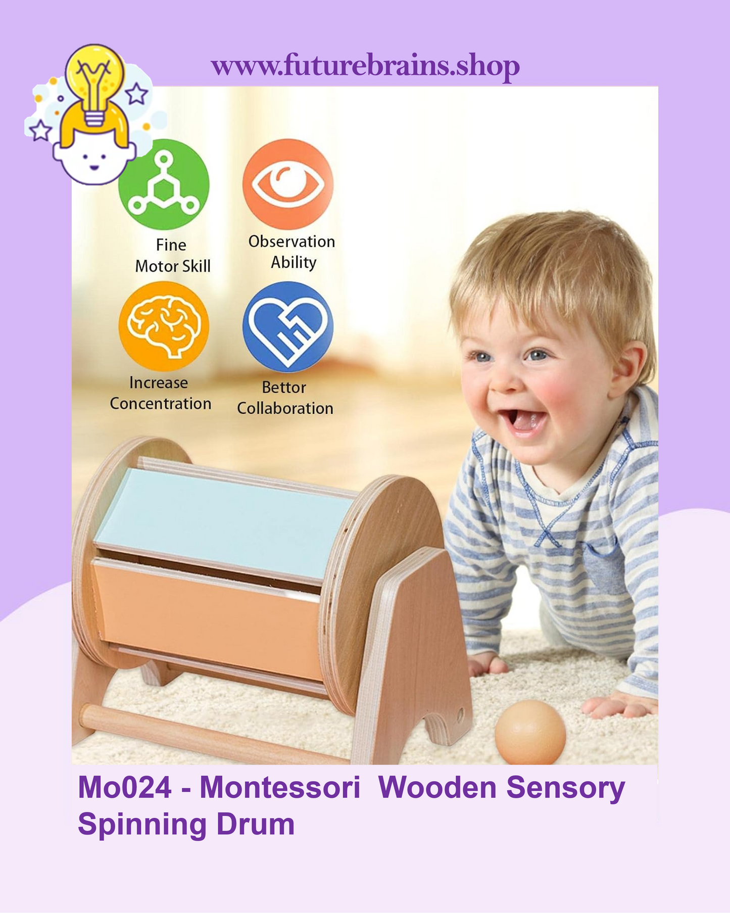 Mo024 - Montessori Wooden Sensory Spinning Drum