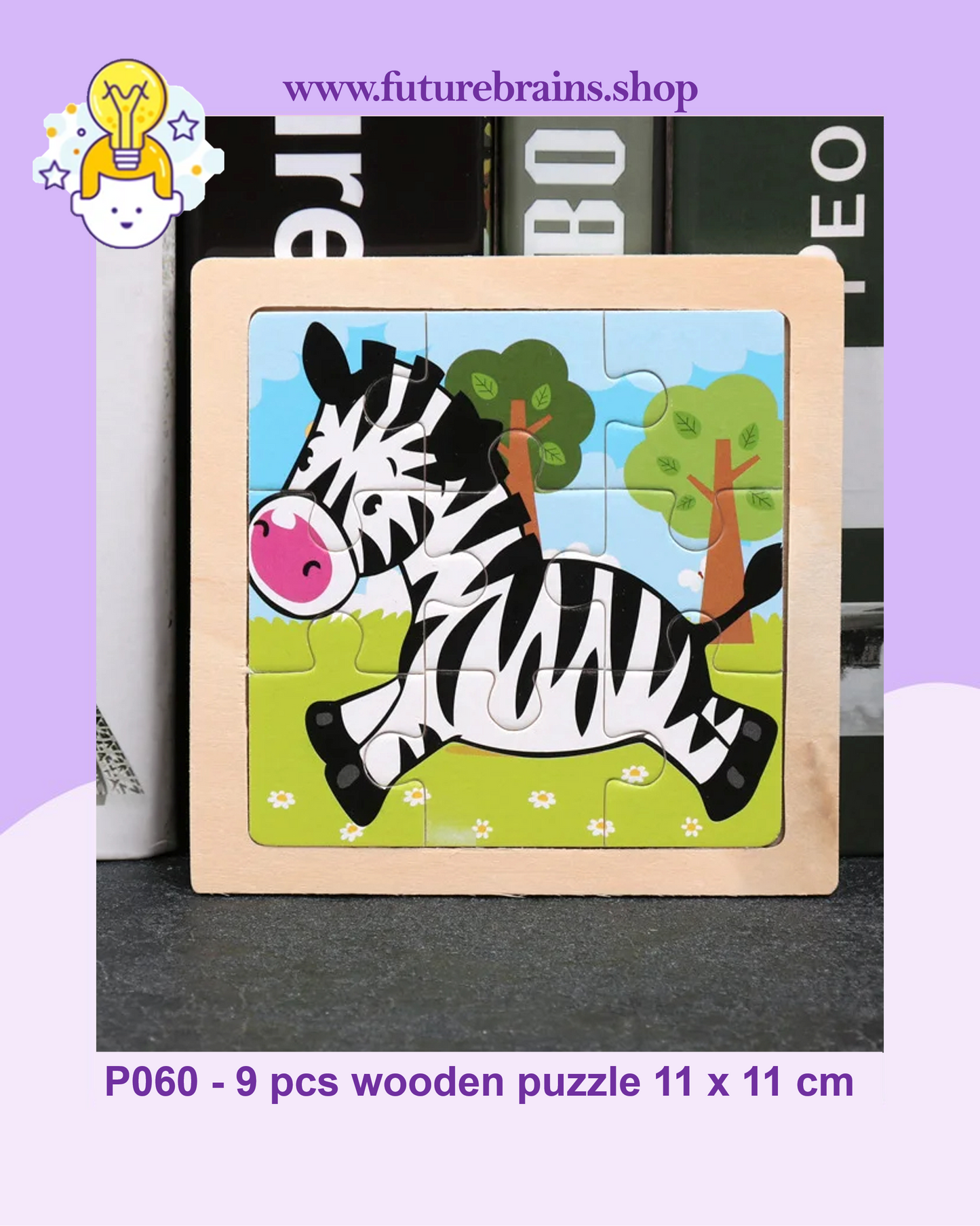 P060 - 9 pcs wooden puzzle 11 x 11 cm