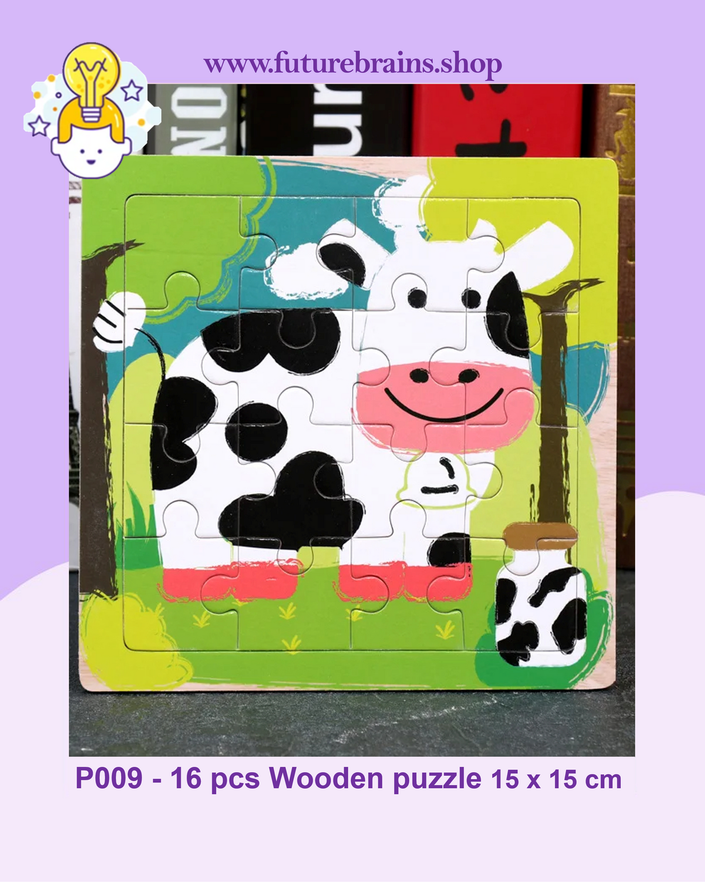 P009 - 16 pcs Wooden puzzle 15 x 15 cm (3 puzzles for 2 $)