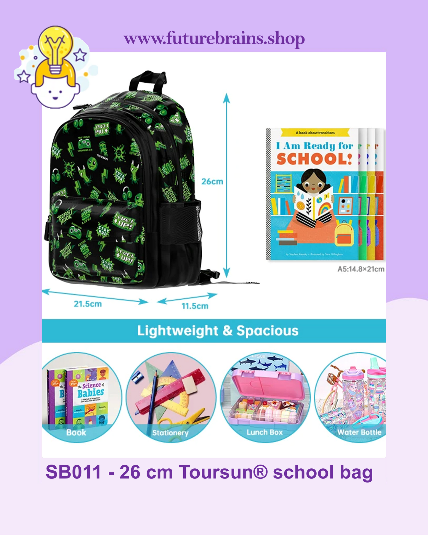 SB011 - 26 cm Toursun® school bag video games design