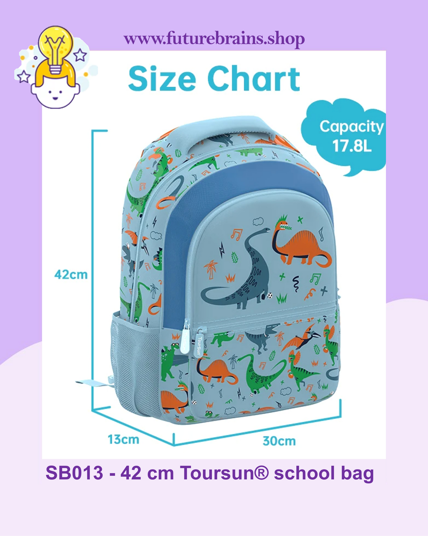 SB013 - 42 cm Toursun® school bag dinosaurs design