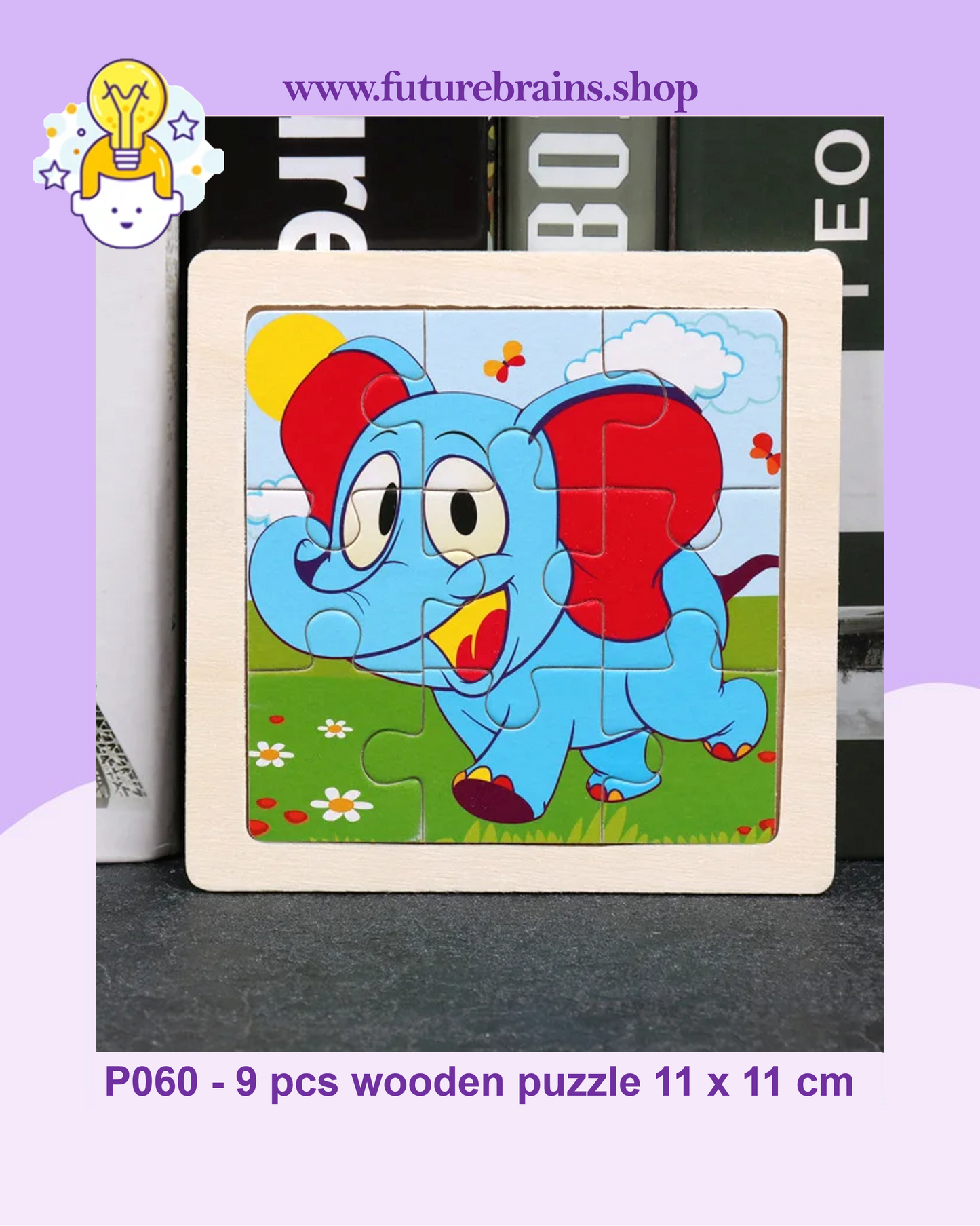 P060 - 9 pcs wooden puzzle 11 x 11 cm