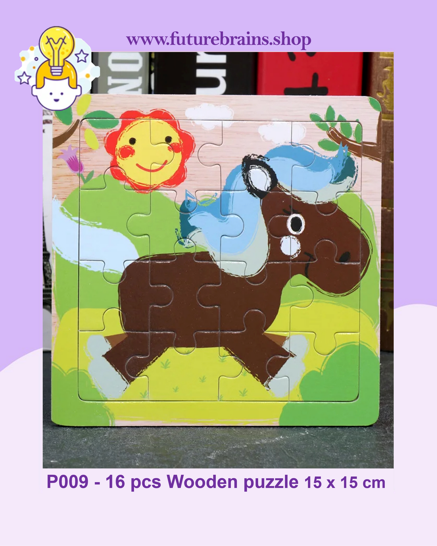 P009 - 16 pcs Wooden puzzle 15 x 15 cm (3 puzzles for 2 $)