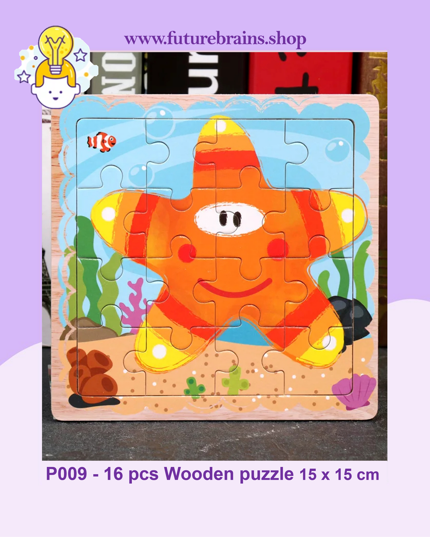 P009 - 16 pcs Wooden puzzle 15 x 15 cm (3 puzzles for 2 $)