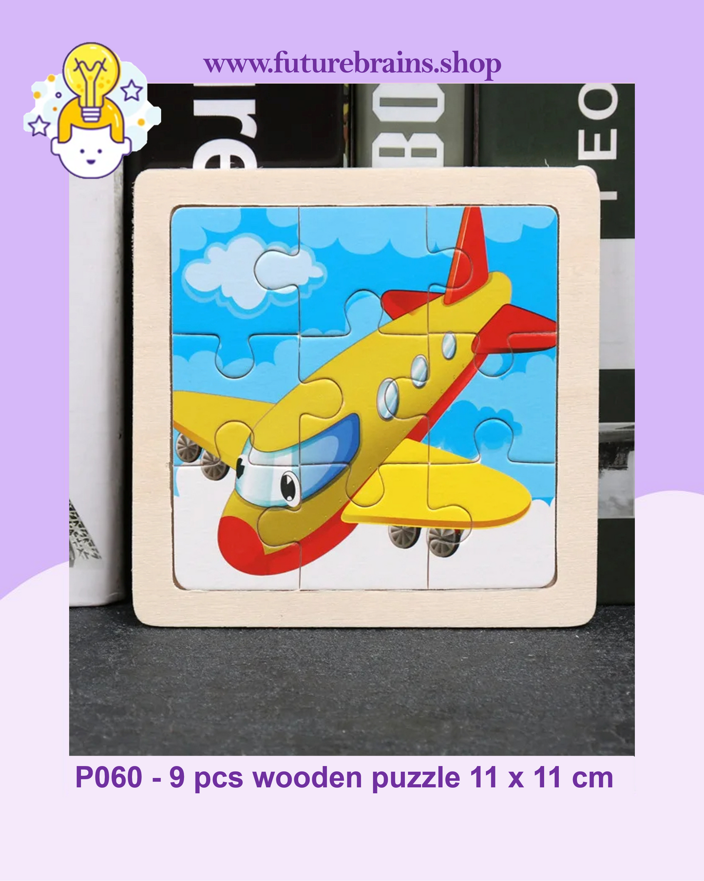 P060 - 9 pcs wooden puzzle 11 x 11 cm