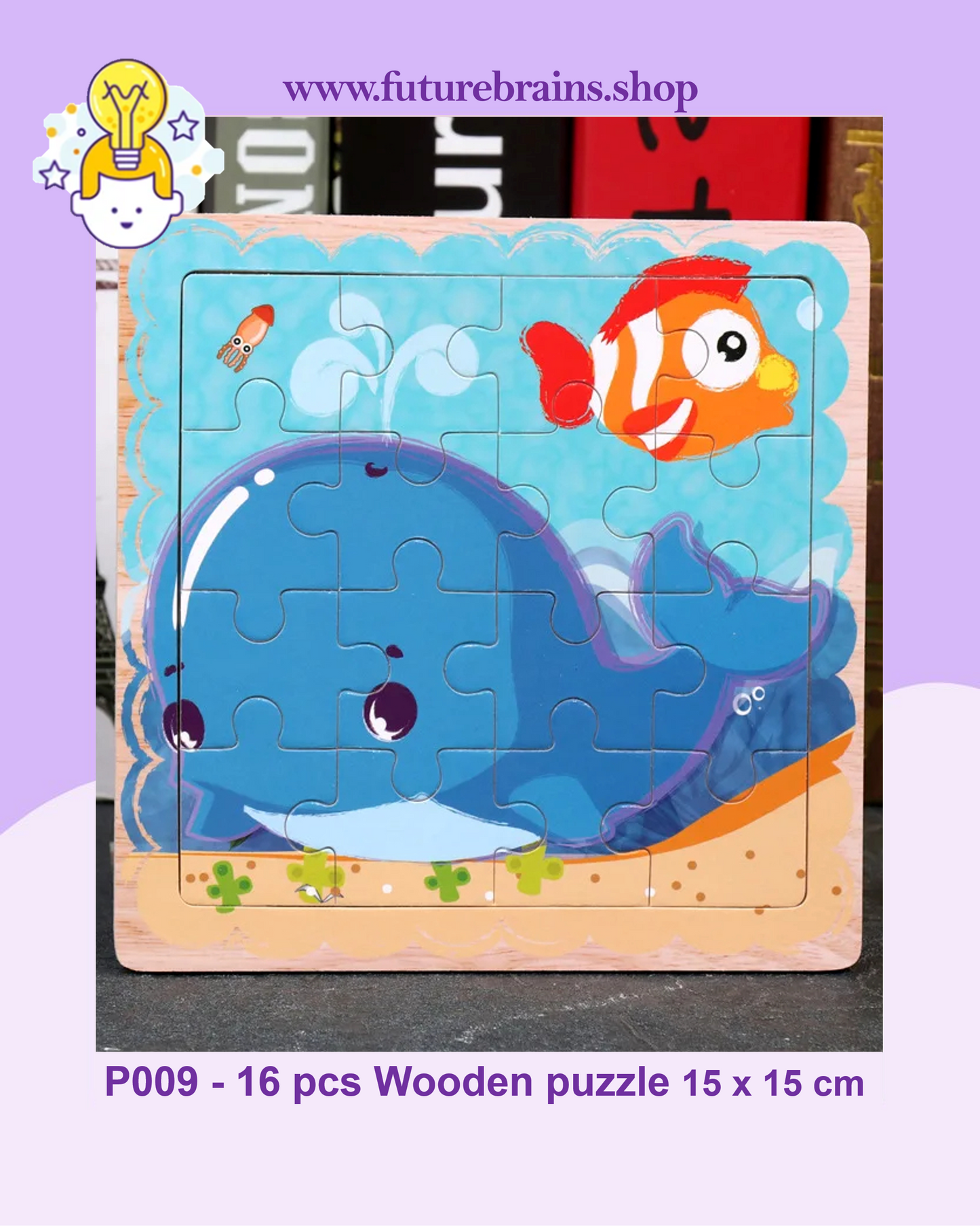 P009 - 16 pcs Wooden puzzle 15 x 15 cm (3 puzzles for 2 $)