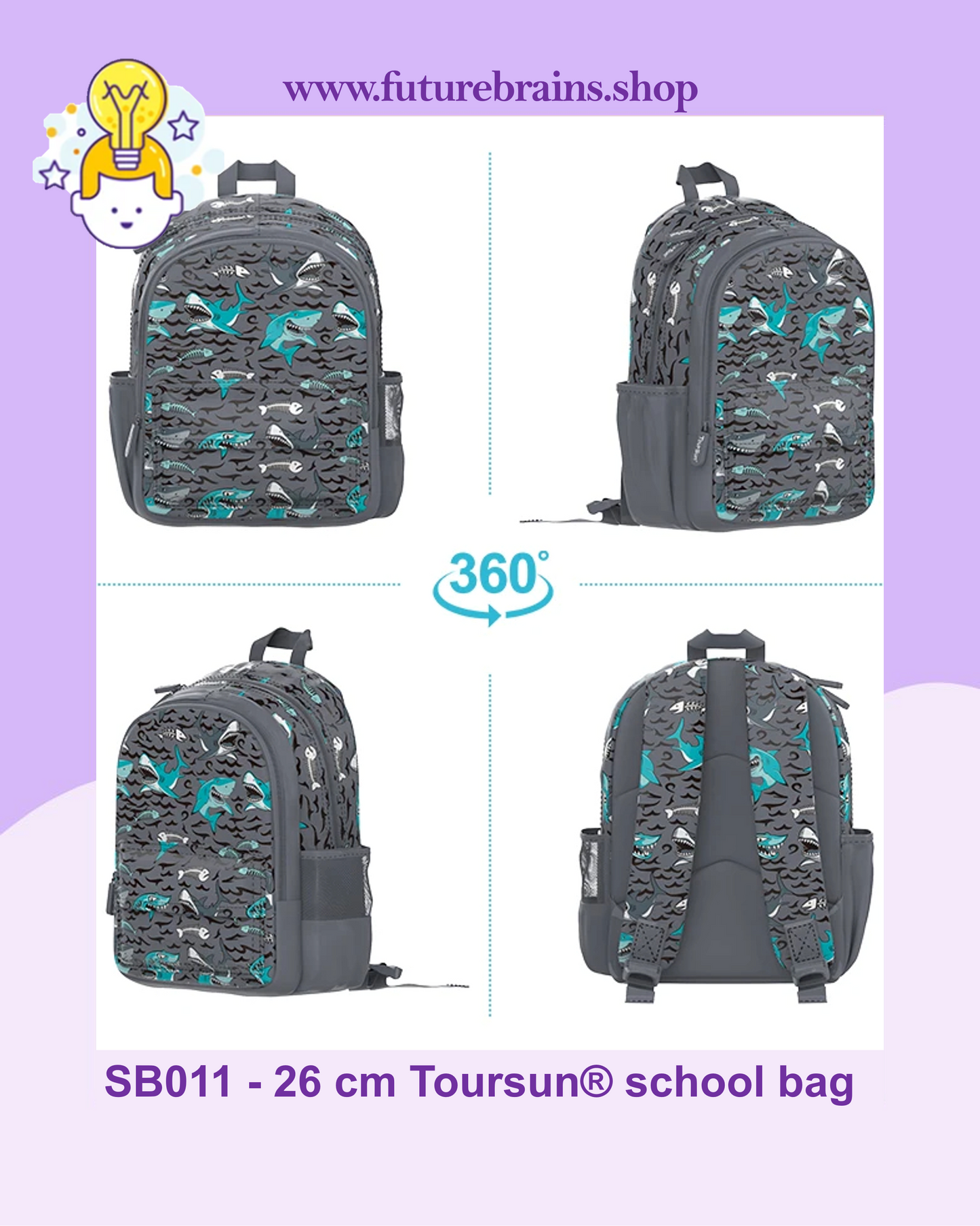 SB011 - 26 cm Toursun® school bag sharks design