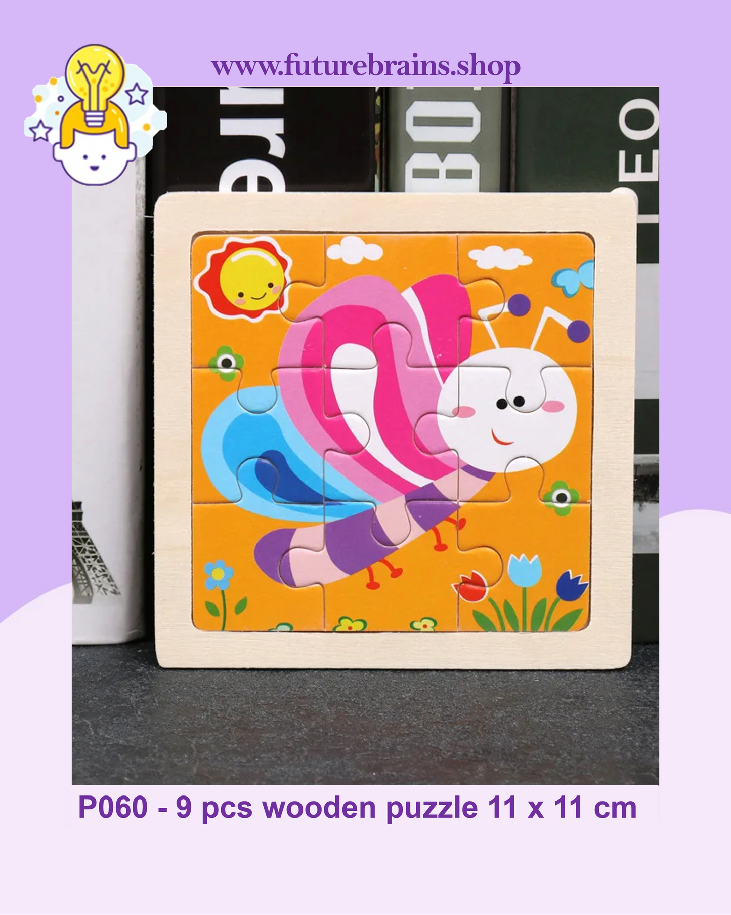 P060 - 9 pcs wooden puzzle 11 x 11 cm (6 puzzles for 3 $)