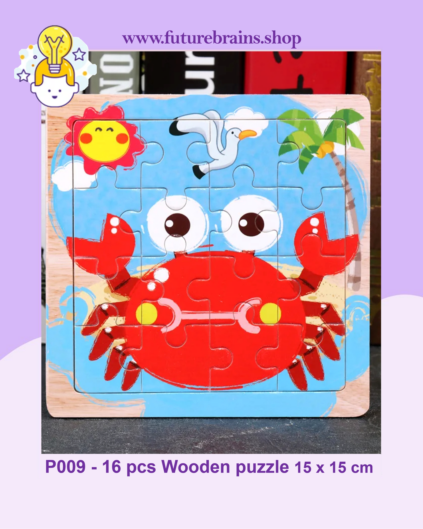 P009 - 16 pcs Wooden puzzle 15 x 15 cm (3 puzzles for 2 $)