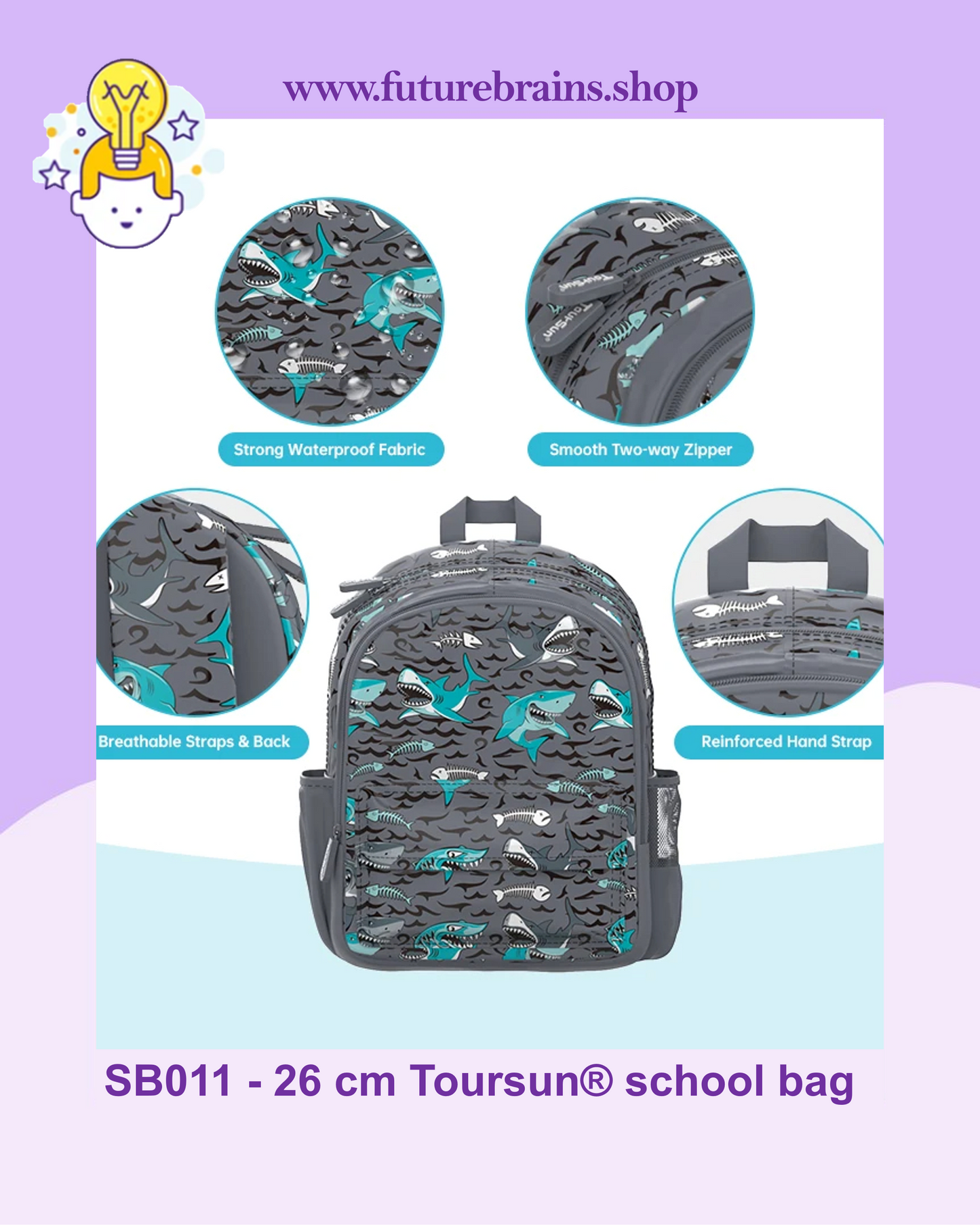 SB011 - 26 cm Toursun® school bag sharks design