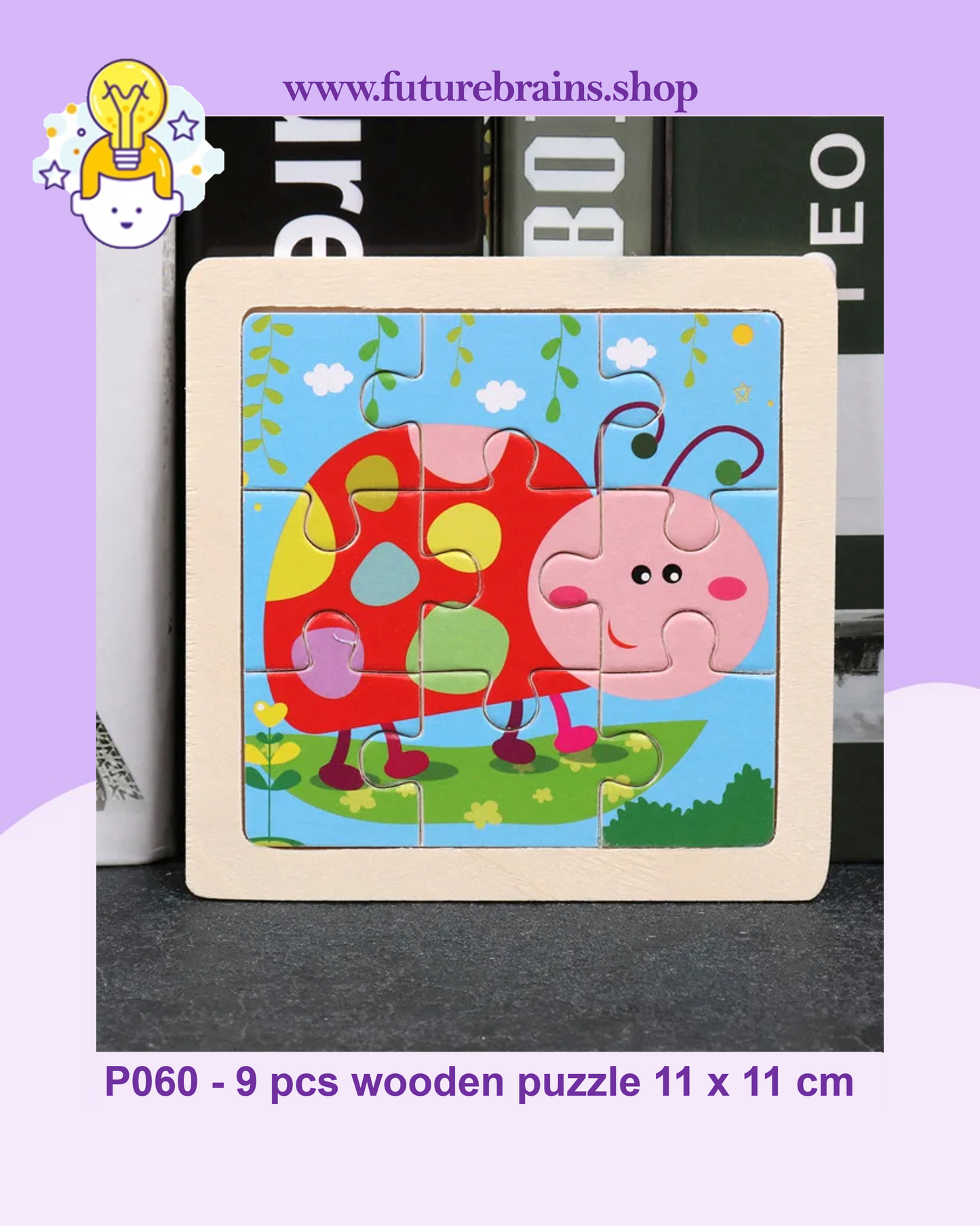 P060 - 9 pcs wooden puzzle 11 x 11 cm