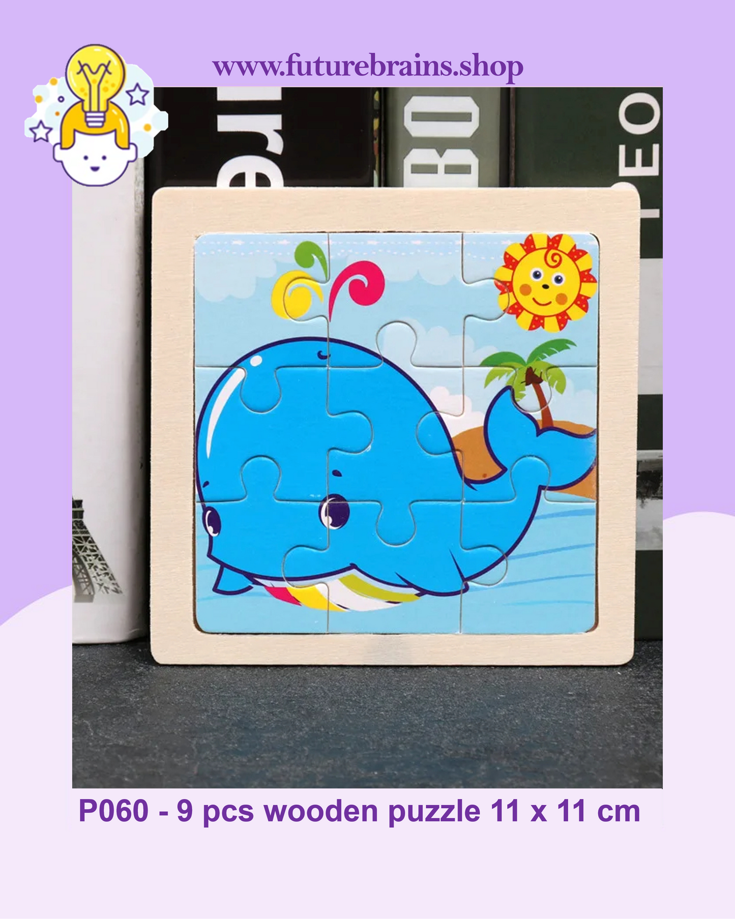 P060 - 9 pcs wooden puzzle 11 x 11 cm