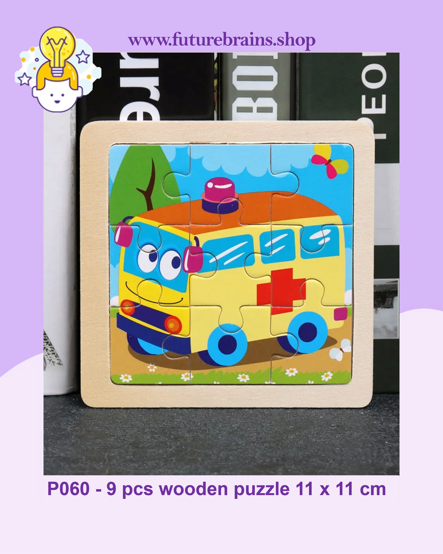 P060 - 9 pcs wooden puzzle 11 x 11 cm