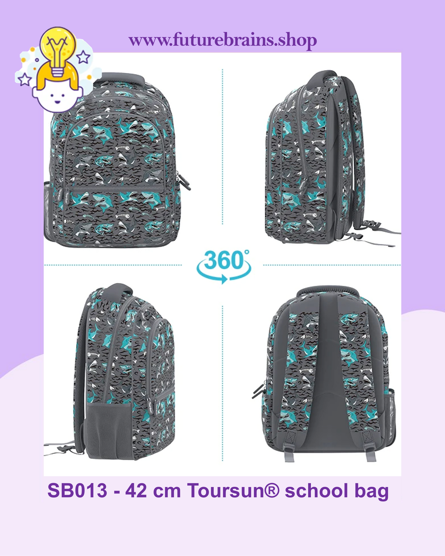 SB013 - 42 cm Toursun® school bag sharks design
