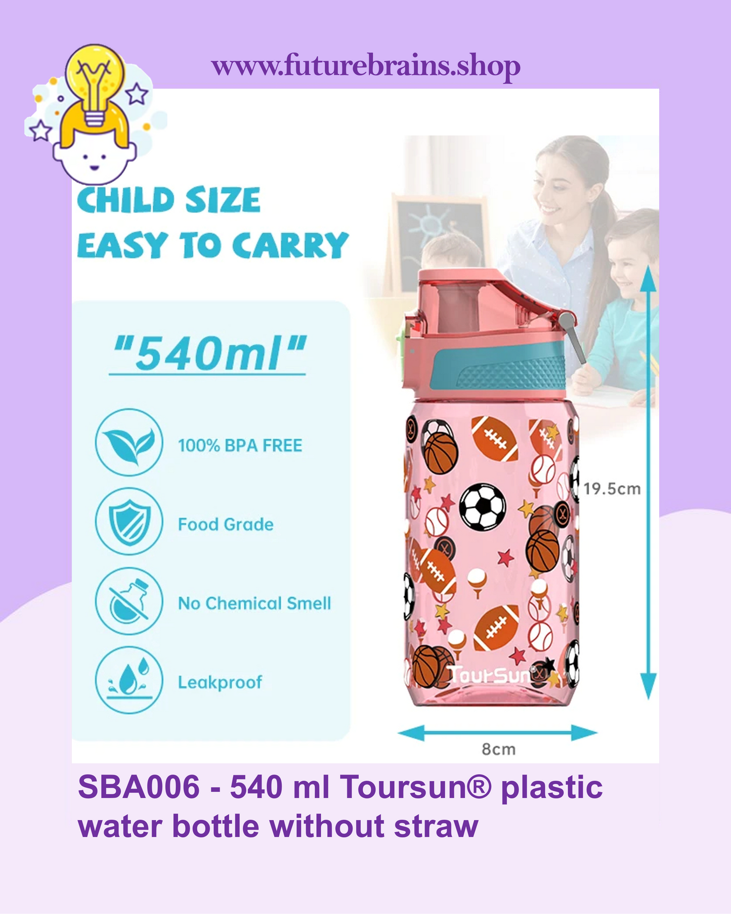 SBA006 - 540 ml Toursun® plastic water bottle without straw
