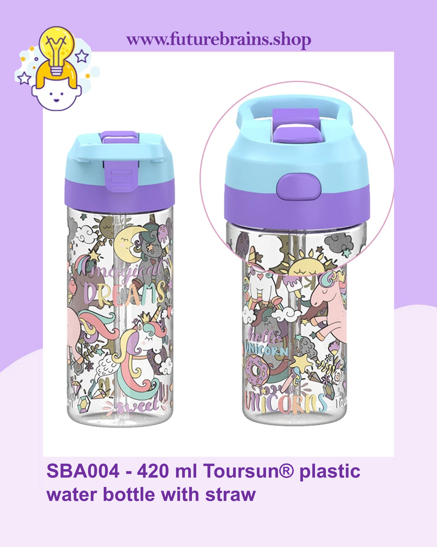 SBA004 - 420 ml Toursun® plastic water bottle with straw