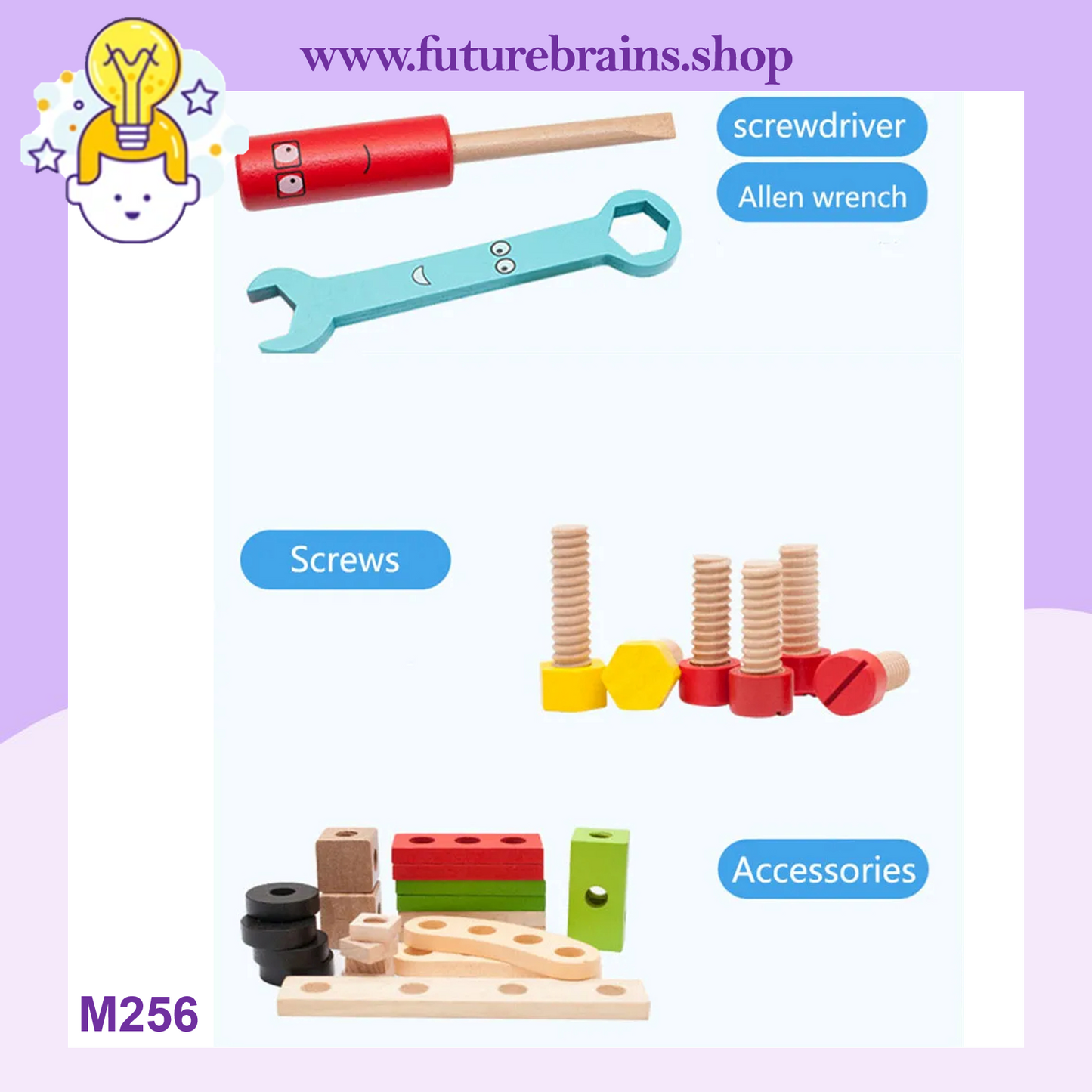 M256 - Wooden tools kit in plastic box