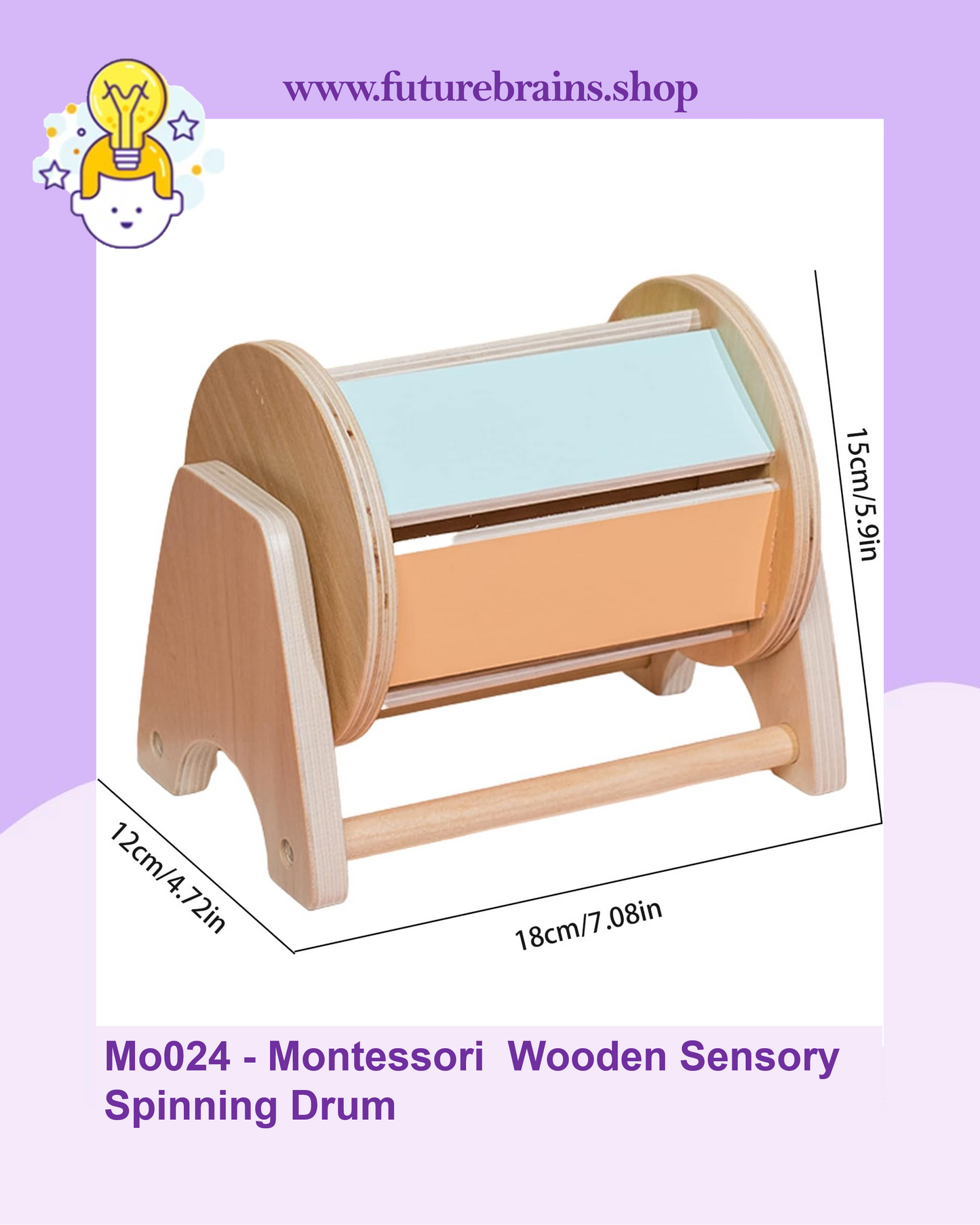 Mo024 - Montessori Wooden Sensory Spinning Drum