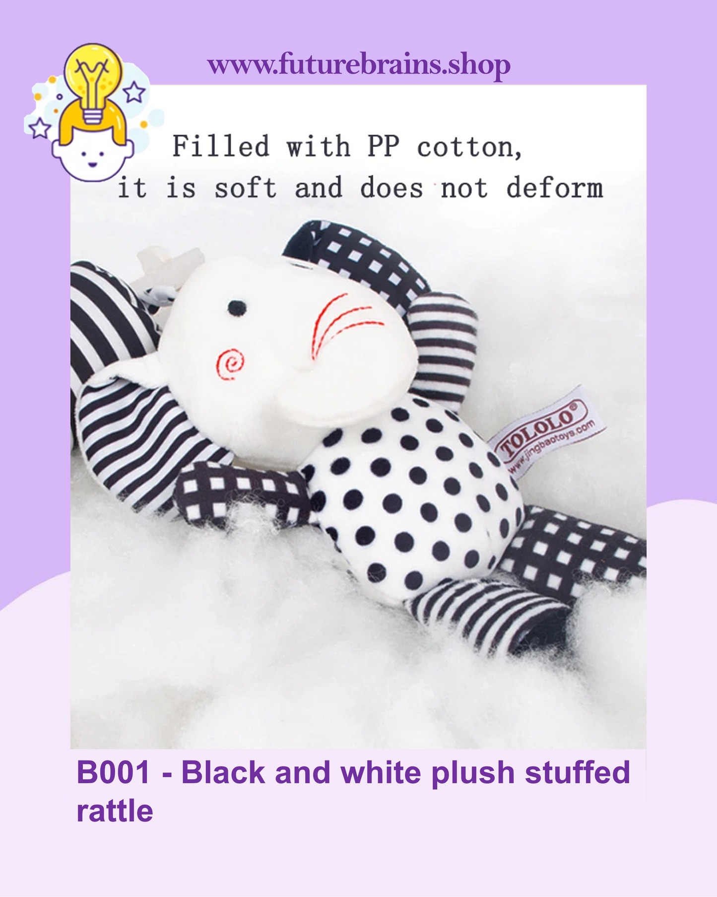 B001 - Black and white plush stuffed rattle