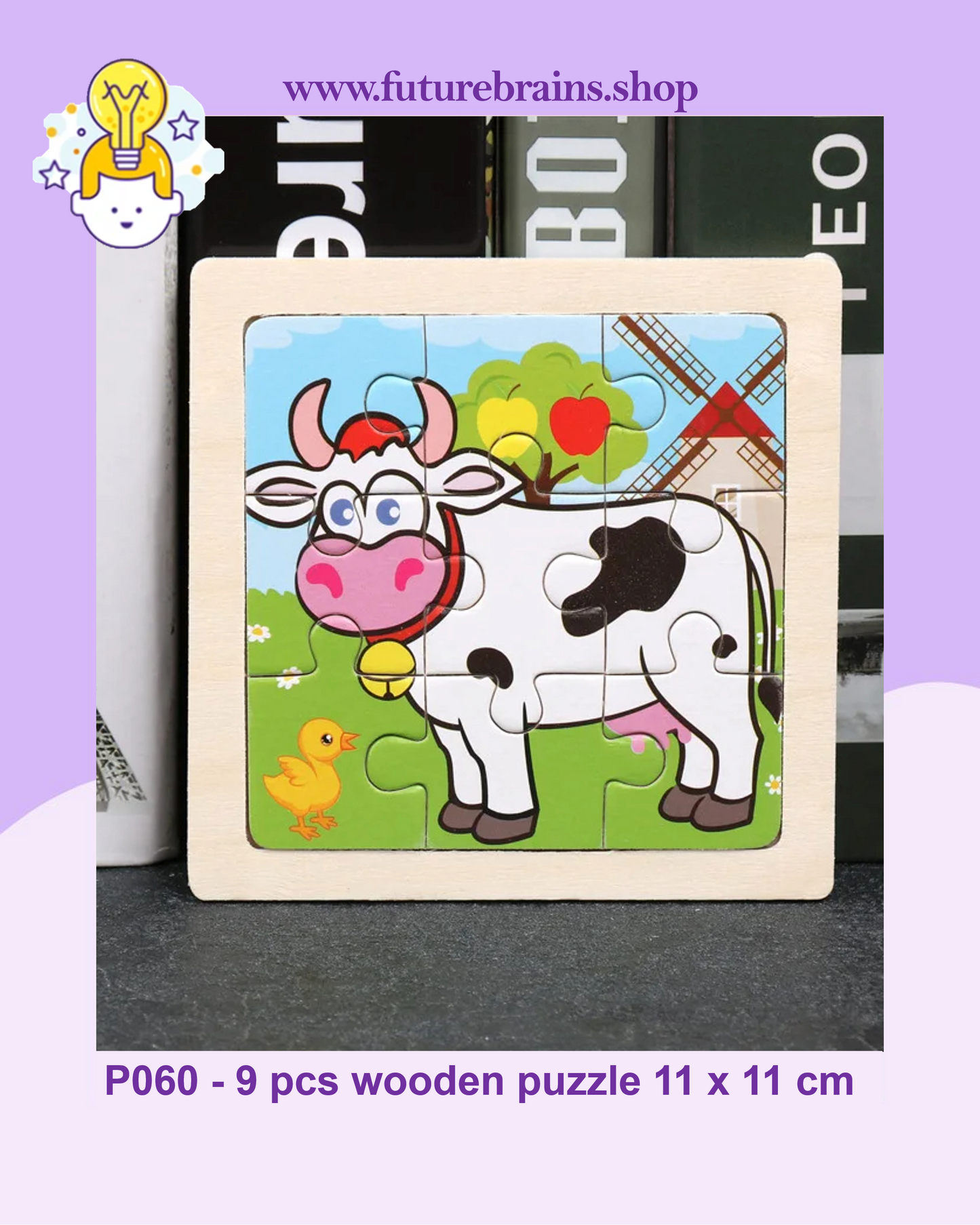 P060 - 9 pcs wooden puzzle 11 x 11 cm