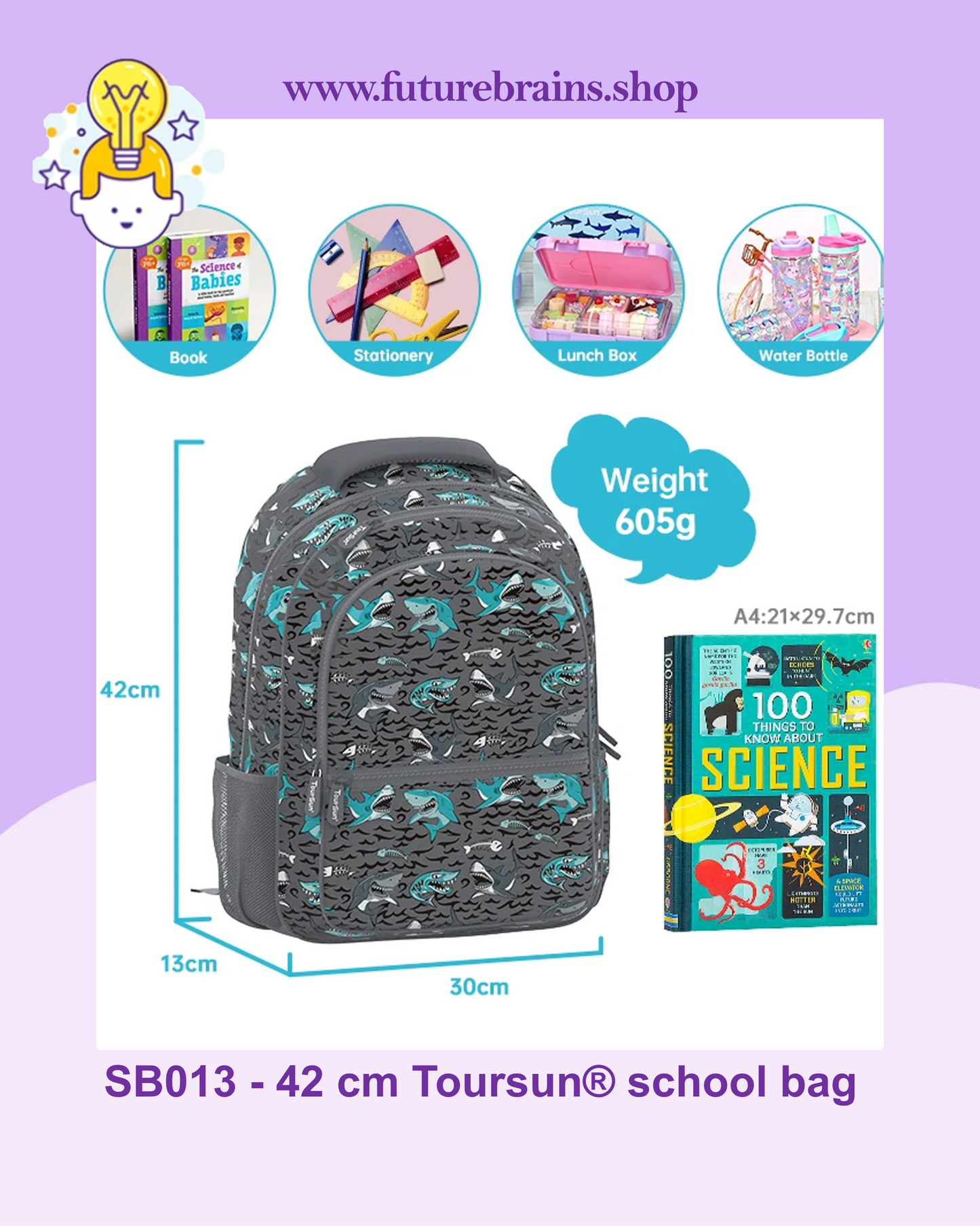 SB013 - 42 cm Toursun® school bag sharks design