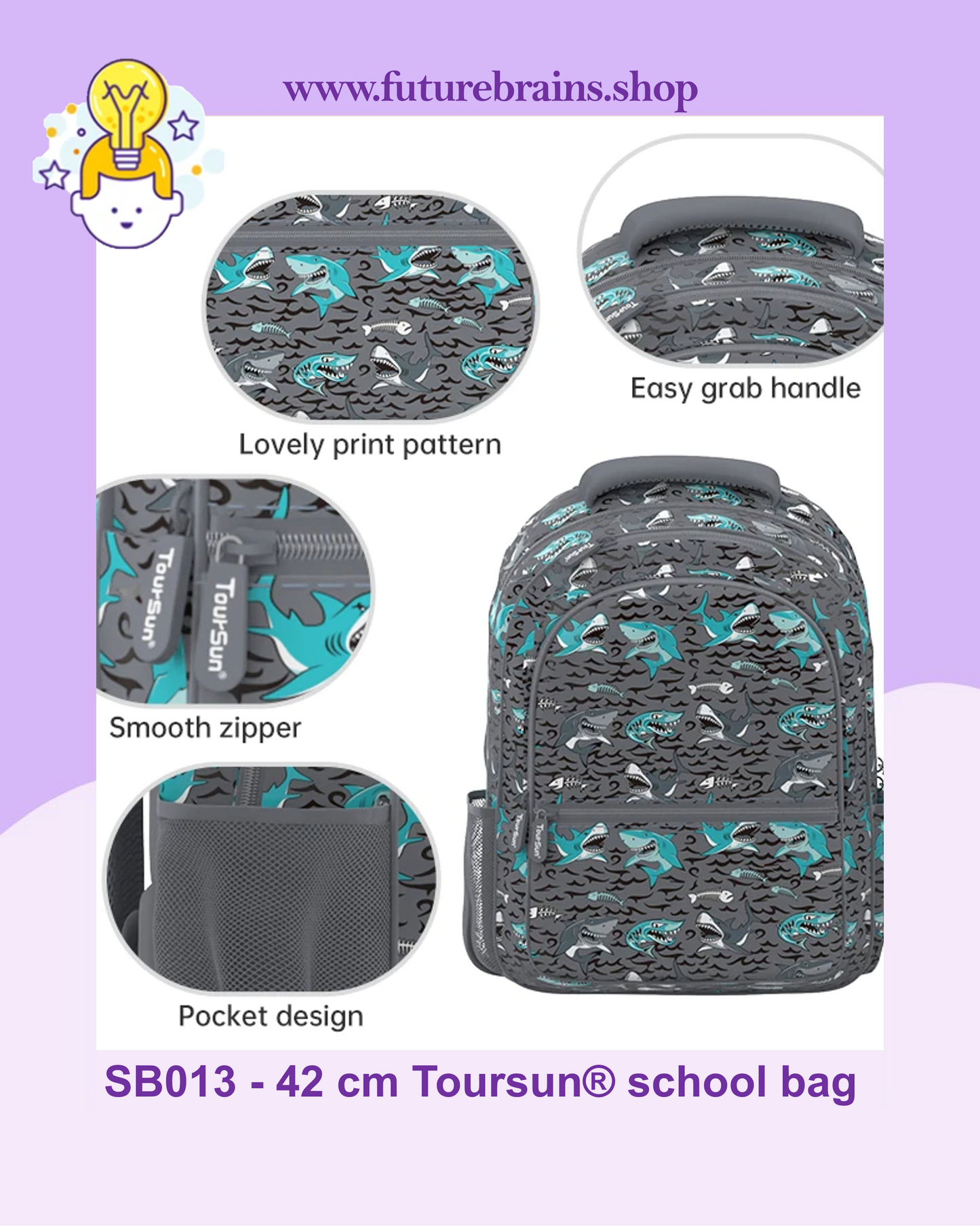 SB013 - 42 cm Toursun® school bag sharks design