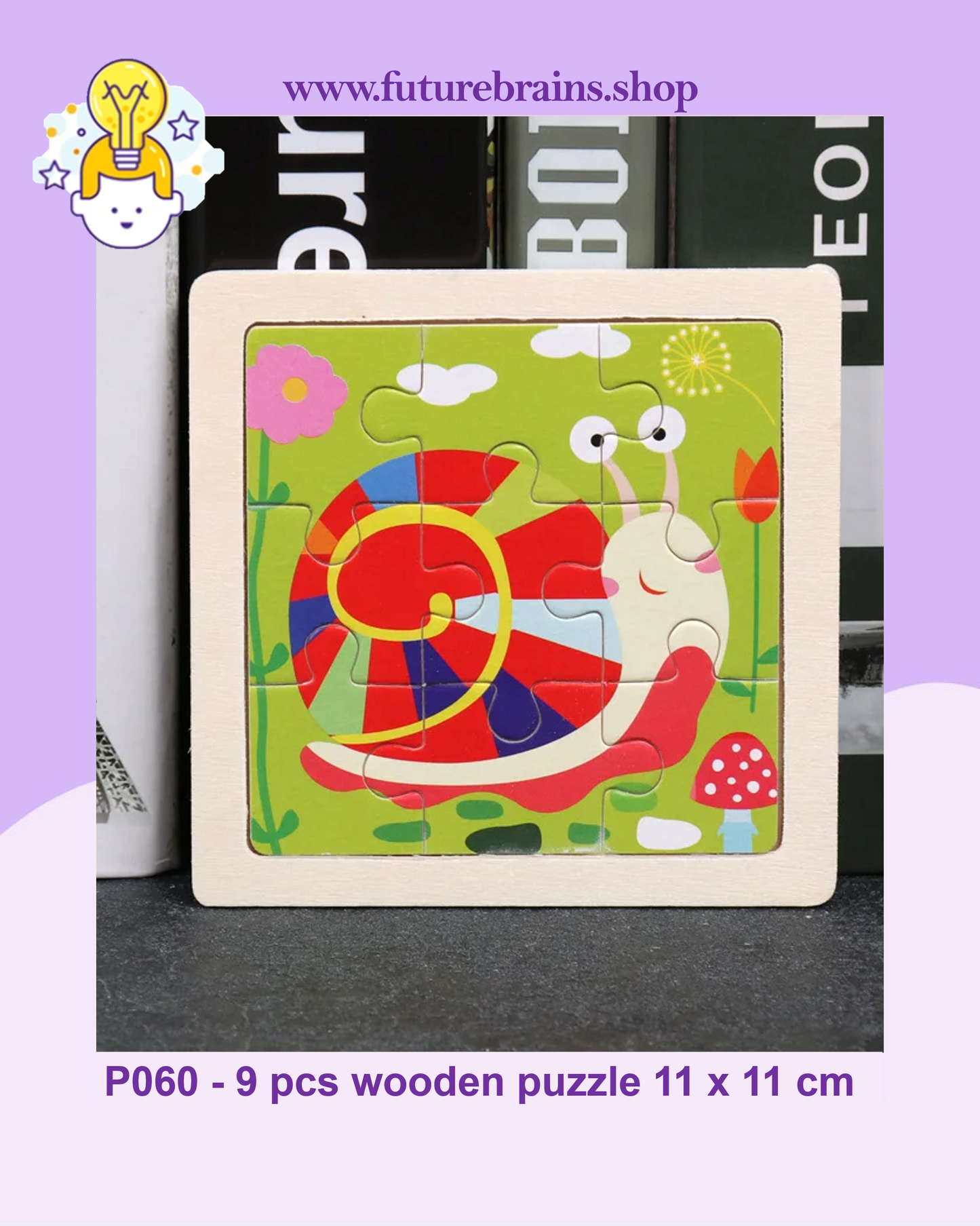 P060 - 9 pcs wooden puzzle 11 x 11 cm