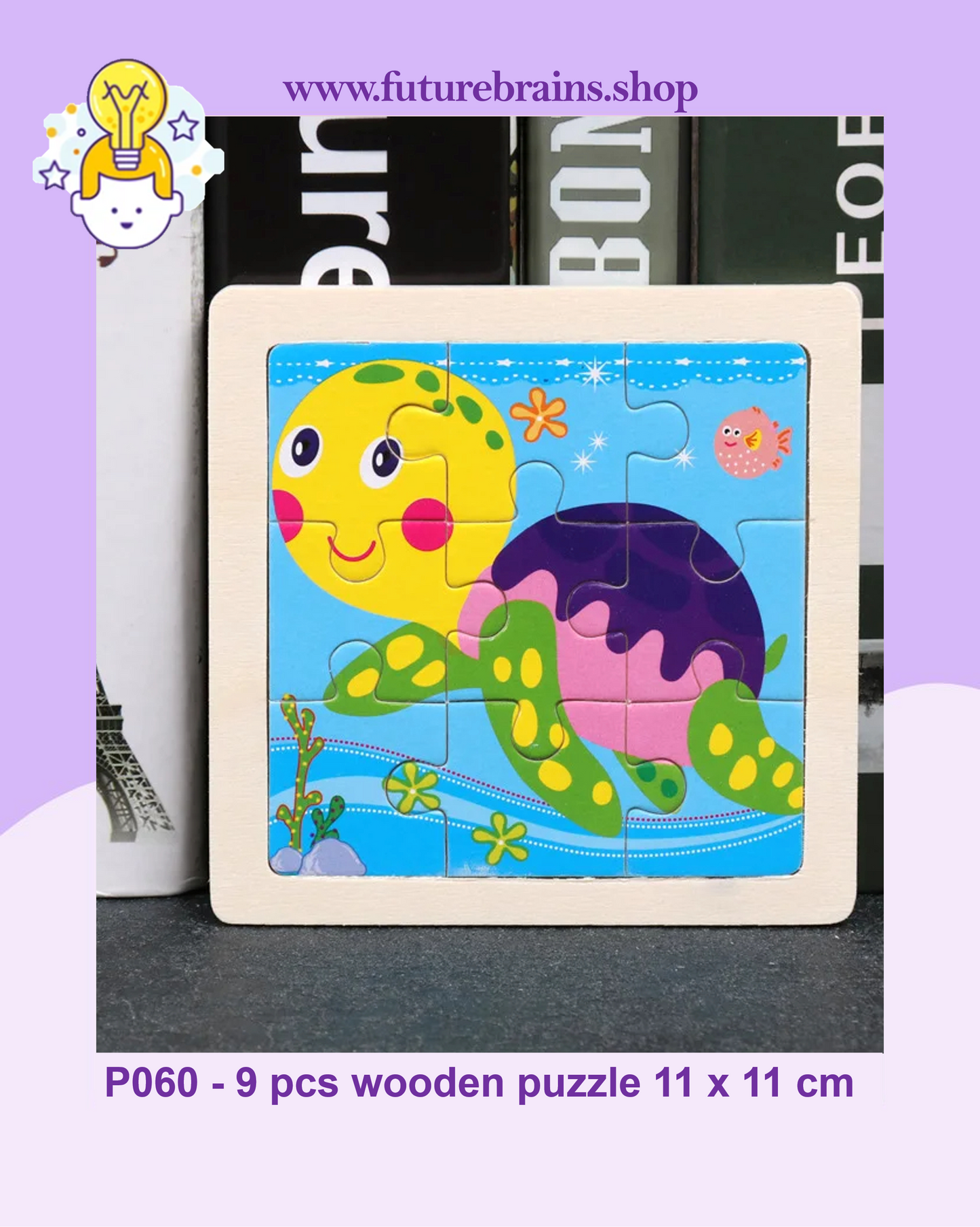P060 - 9 pcs wooden puzzle 11 x 11 cm