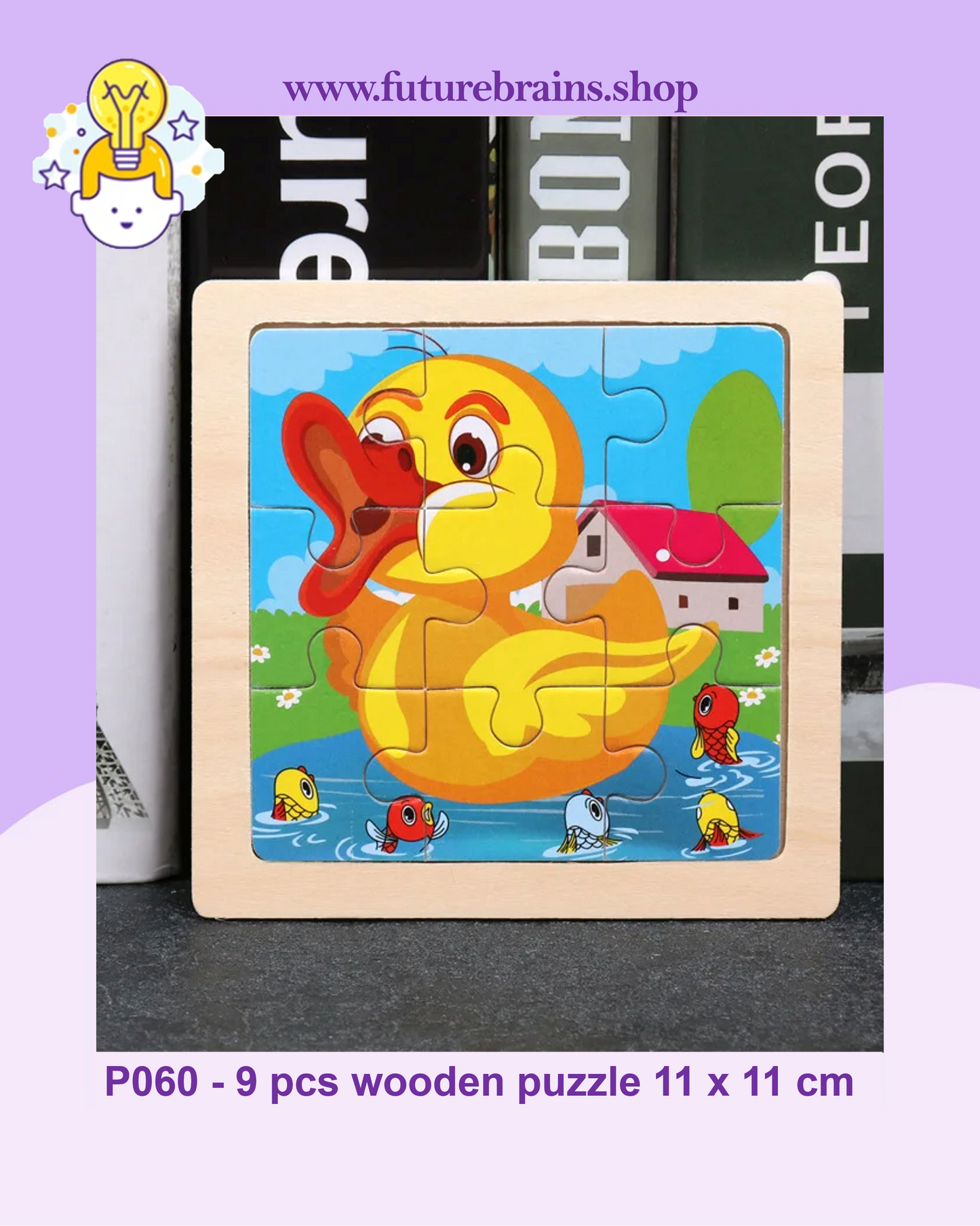 P060 - 9 pcs wooden puzzle 11 x 11 cm
