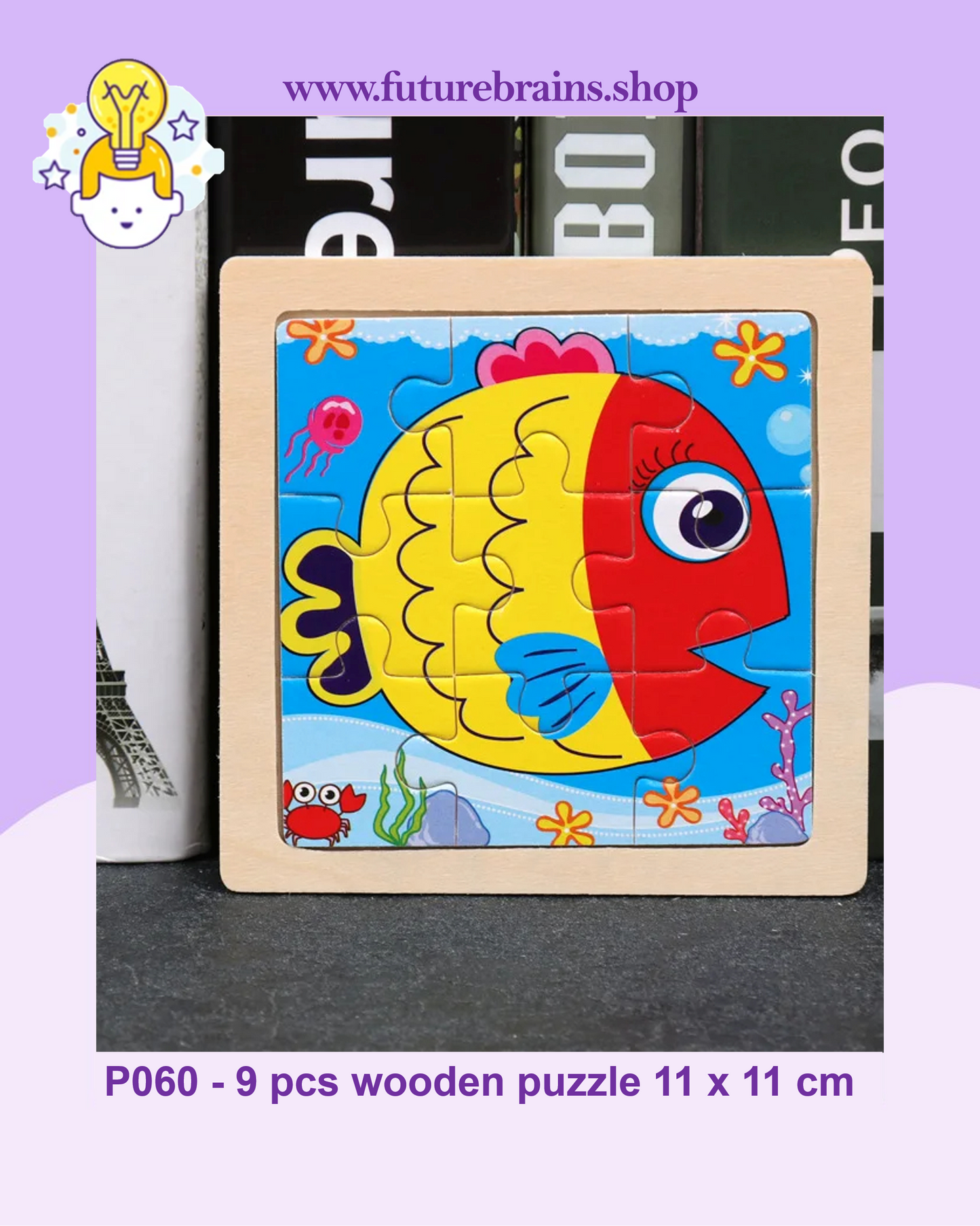 P060 - 9 pcs wooden puzzle 11 x 11 cm