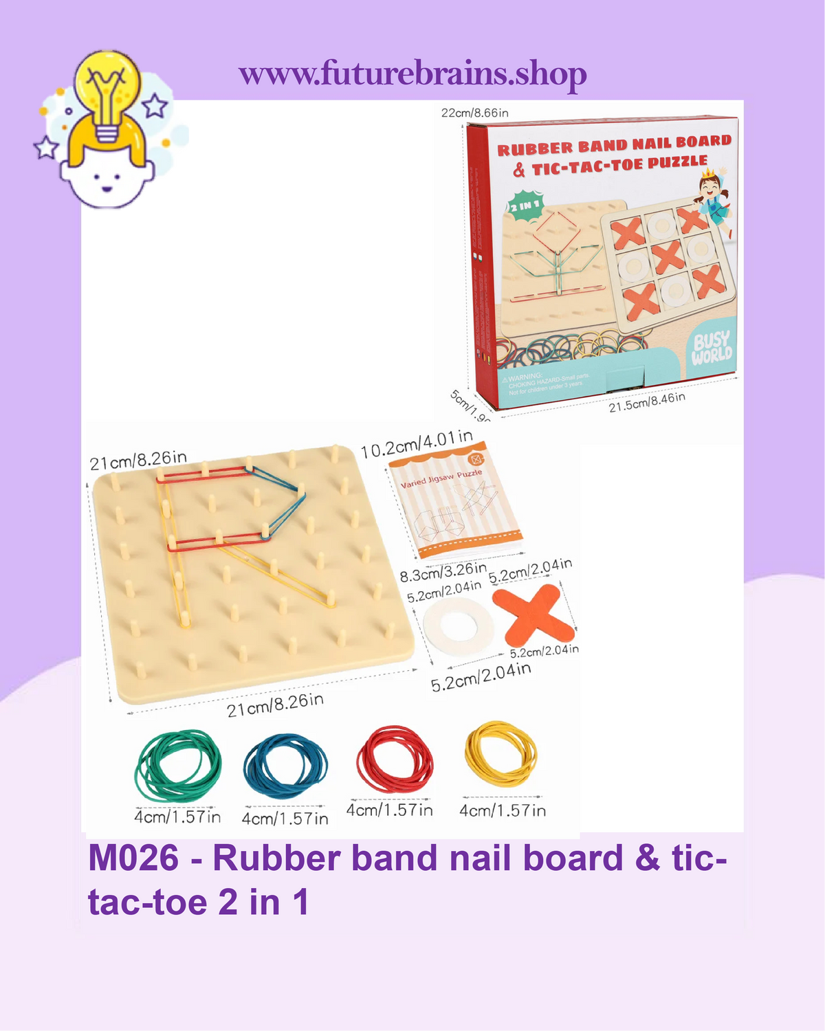 M026 - Rubber band nail board & tic-tac-toe 2 in 1