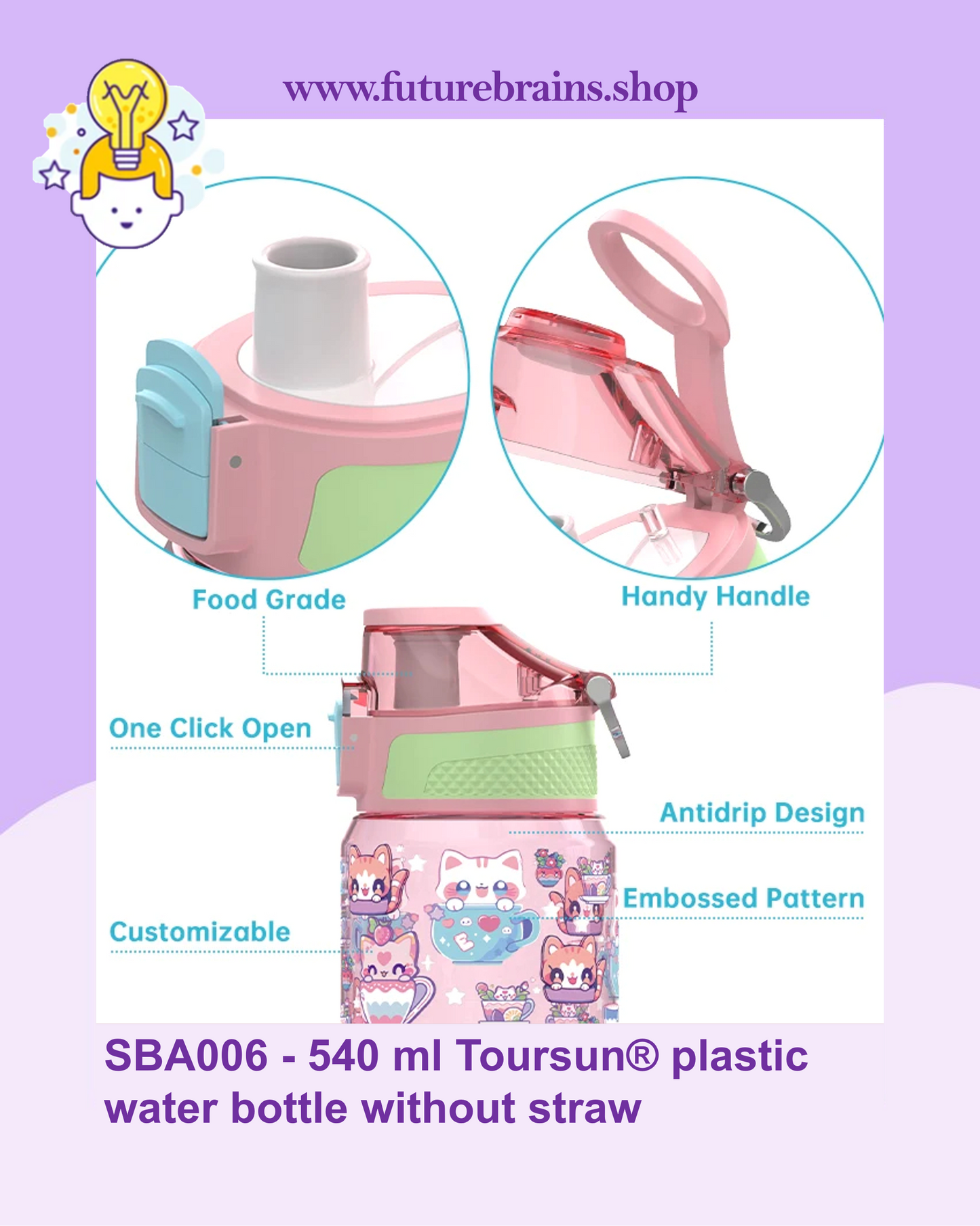 SBA006 - 540 ml Toursun® plastic water bottle without straw