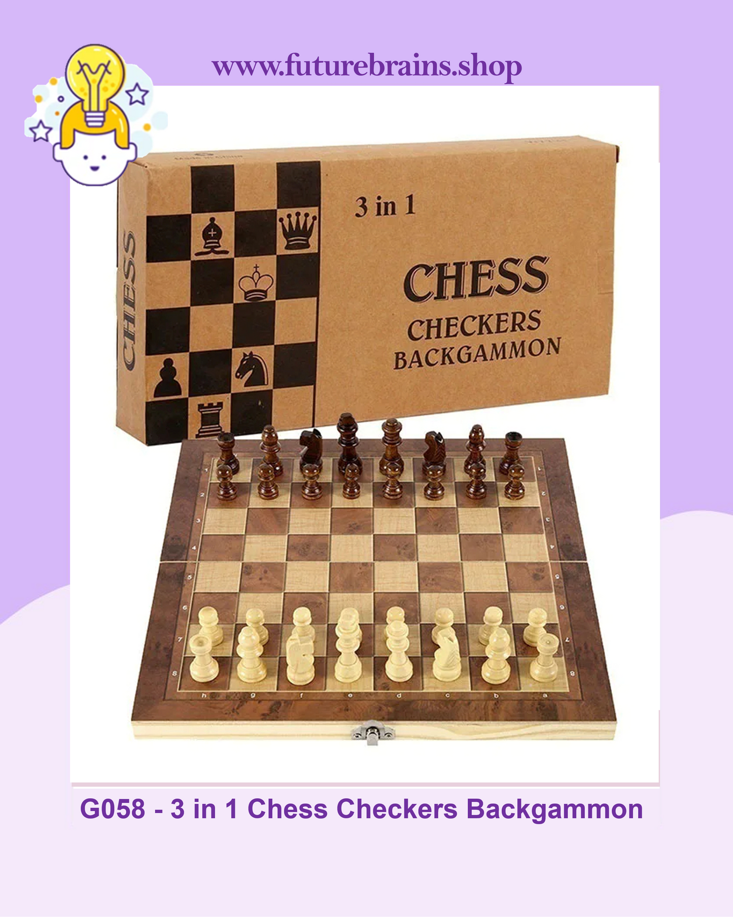 G058 - 3 in 1 Chess Checkers Backgammon