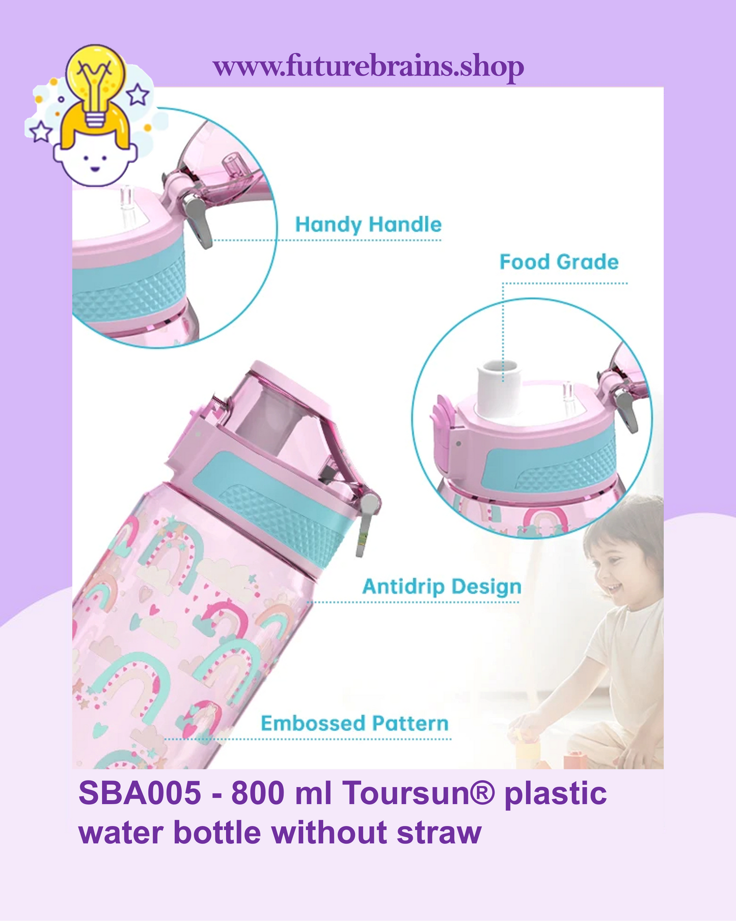 SBA005 - 800 ml Toursun® plastic water bottle without straw