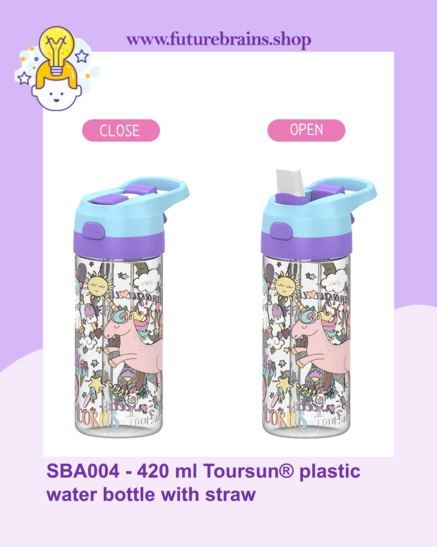 SBA004 - 420 ml Toursun® plastic water bottle with straw