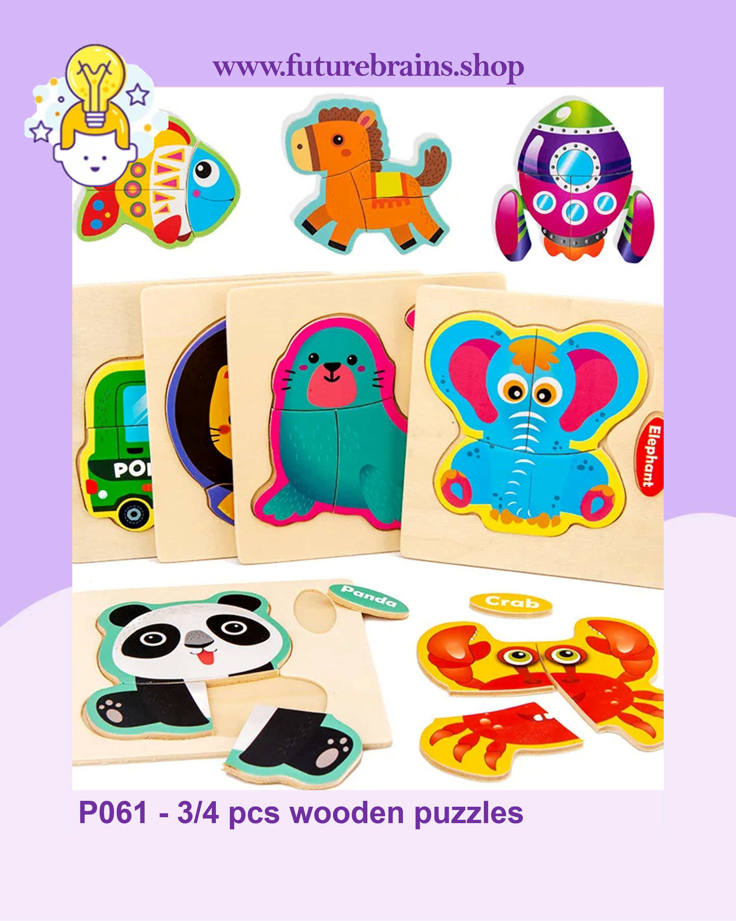 P061 - 3/4 pcs wooden puzzles (6 puzzles for 3 $)