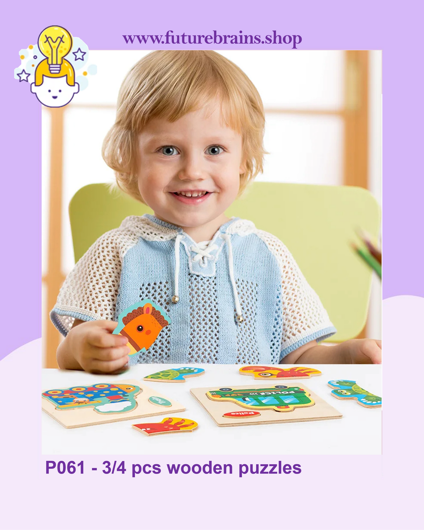 P061 - 3/4 pcs wooden puzzles (6 puzzles for 3 $)