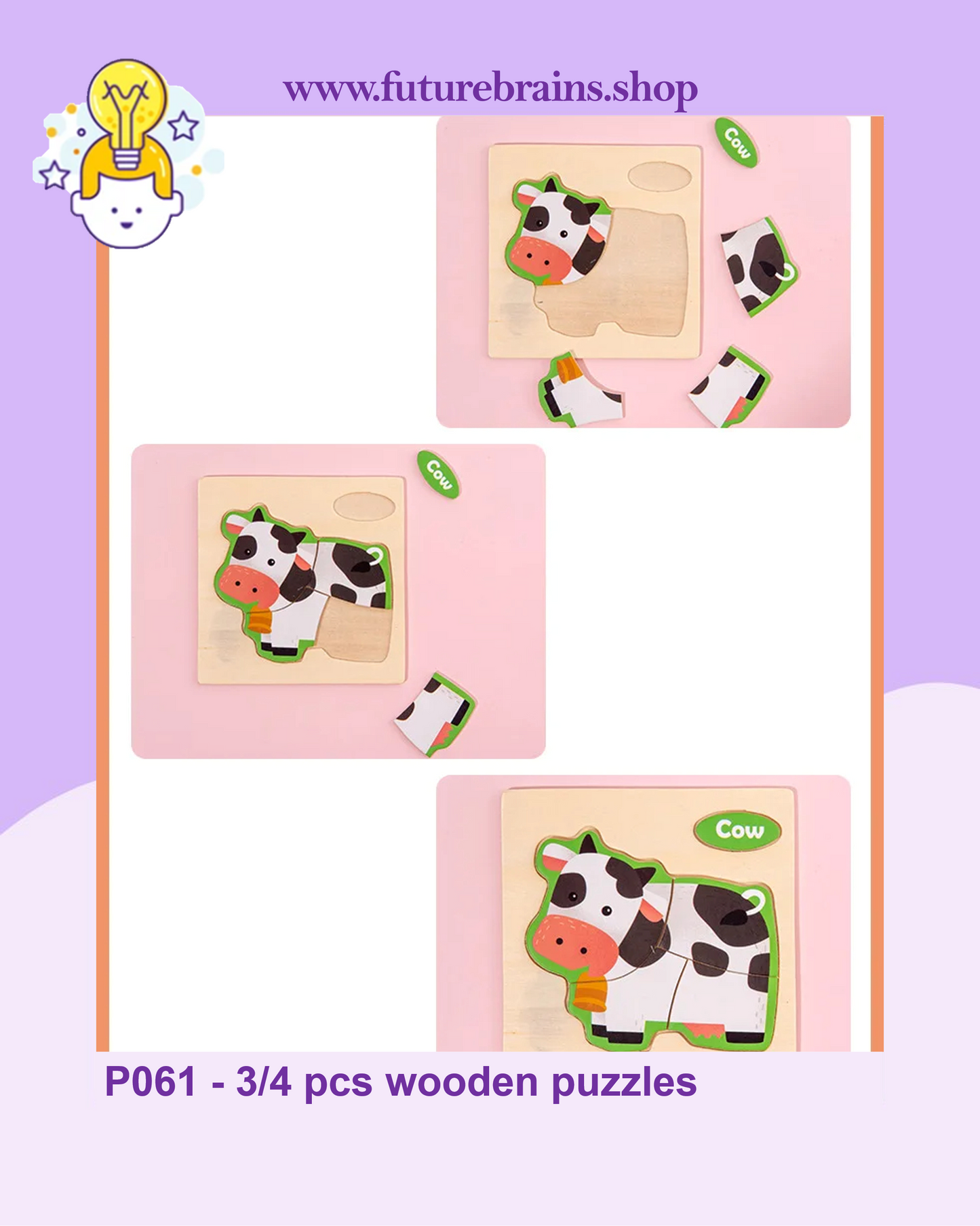 P061 - 3/4 pcs wooden puzzles (6 puzzles for 3 $)