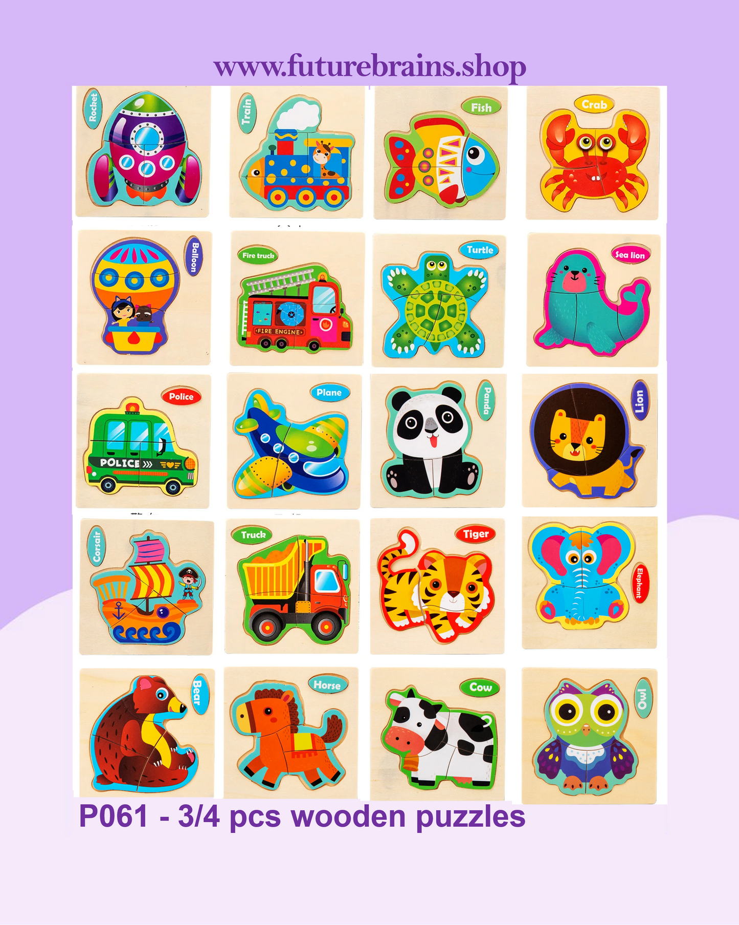 P061 - 3/4 pcs wooden puzzles (6 puzzles for 3 $)