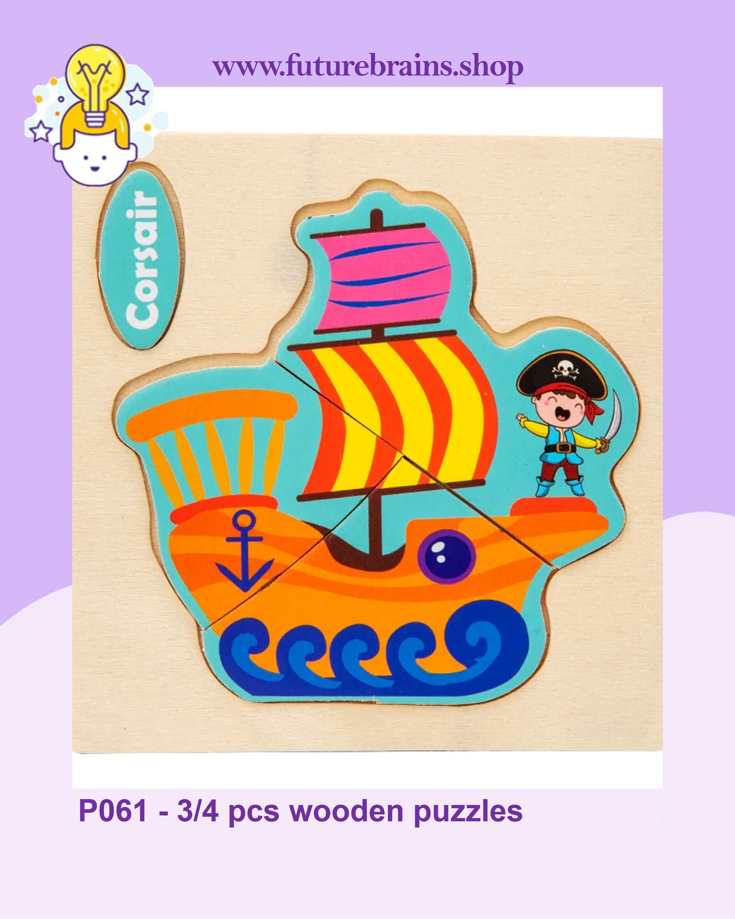 P061 - 3/4 pcs wooden puzzles (6 puzzles for 3 $)