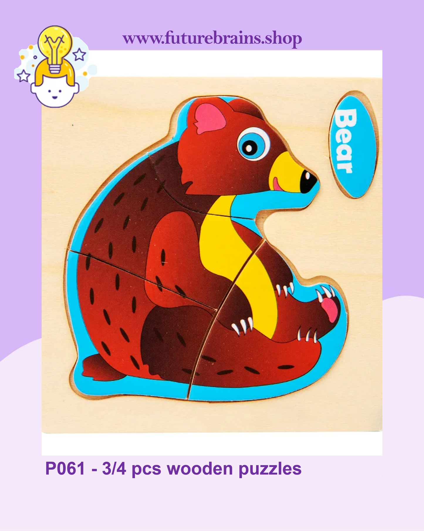 P061 - 3/4 pcs wooden puzzles (6 puzzles for 3 $)