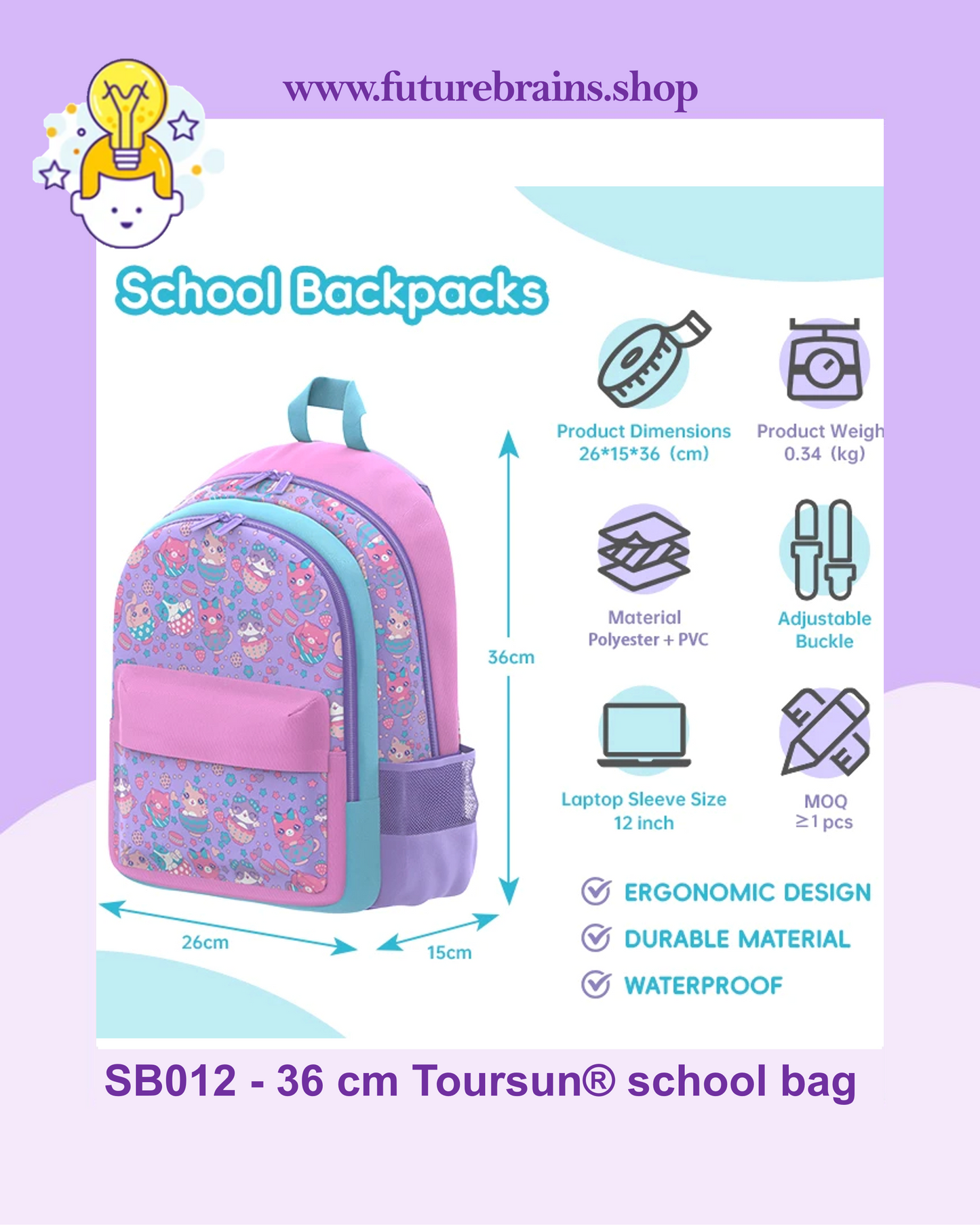 SB012 - 36 cm Toursun® school bag cats design