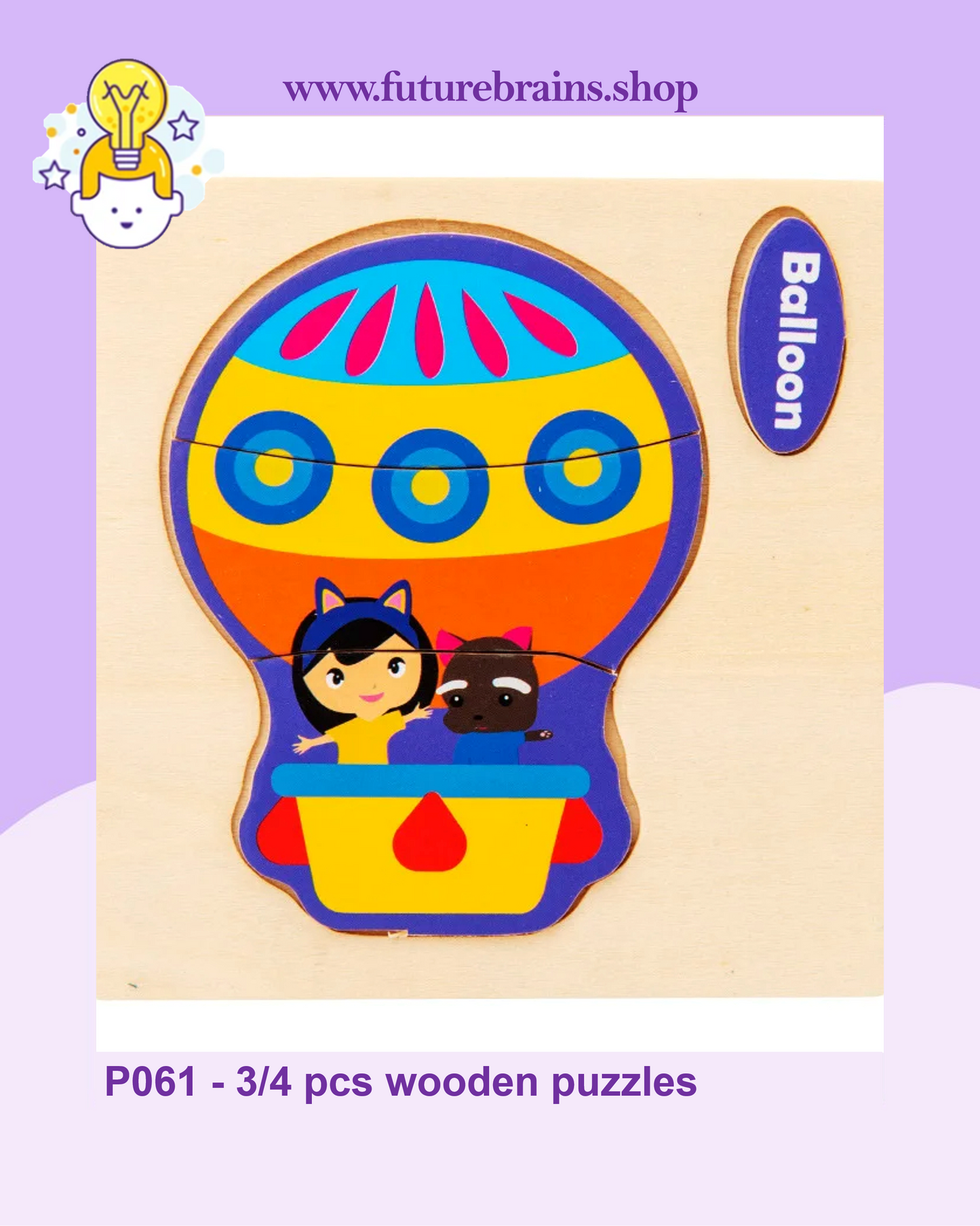 P061 - 3/4 pcs wooden puzzles (6 puzzles for 3 $)