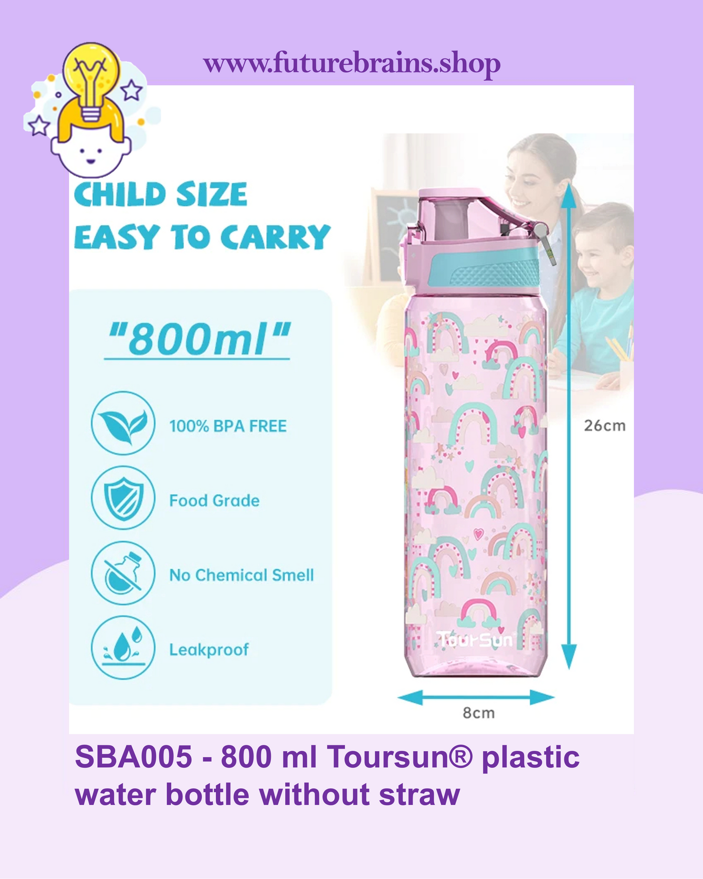 SBA005 - 800 ml Toursun® plastic water bottle without straw